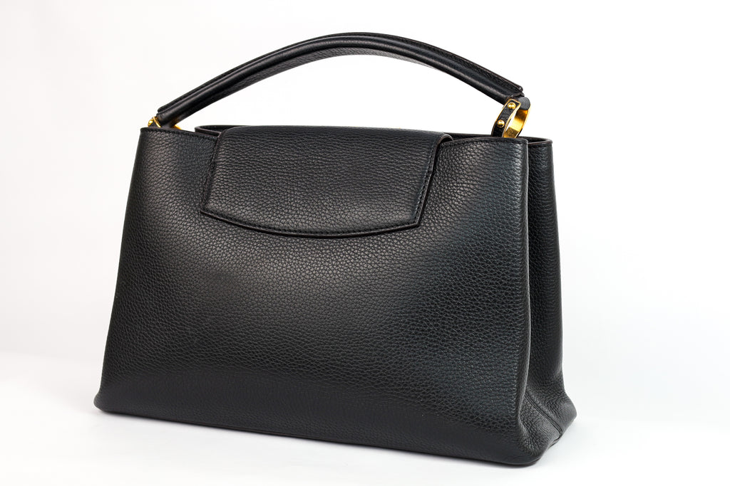Authentic LV Capucines MM Black Leather Fuchsia Inside Handbag