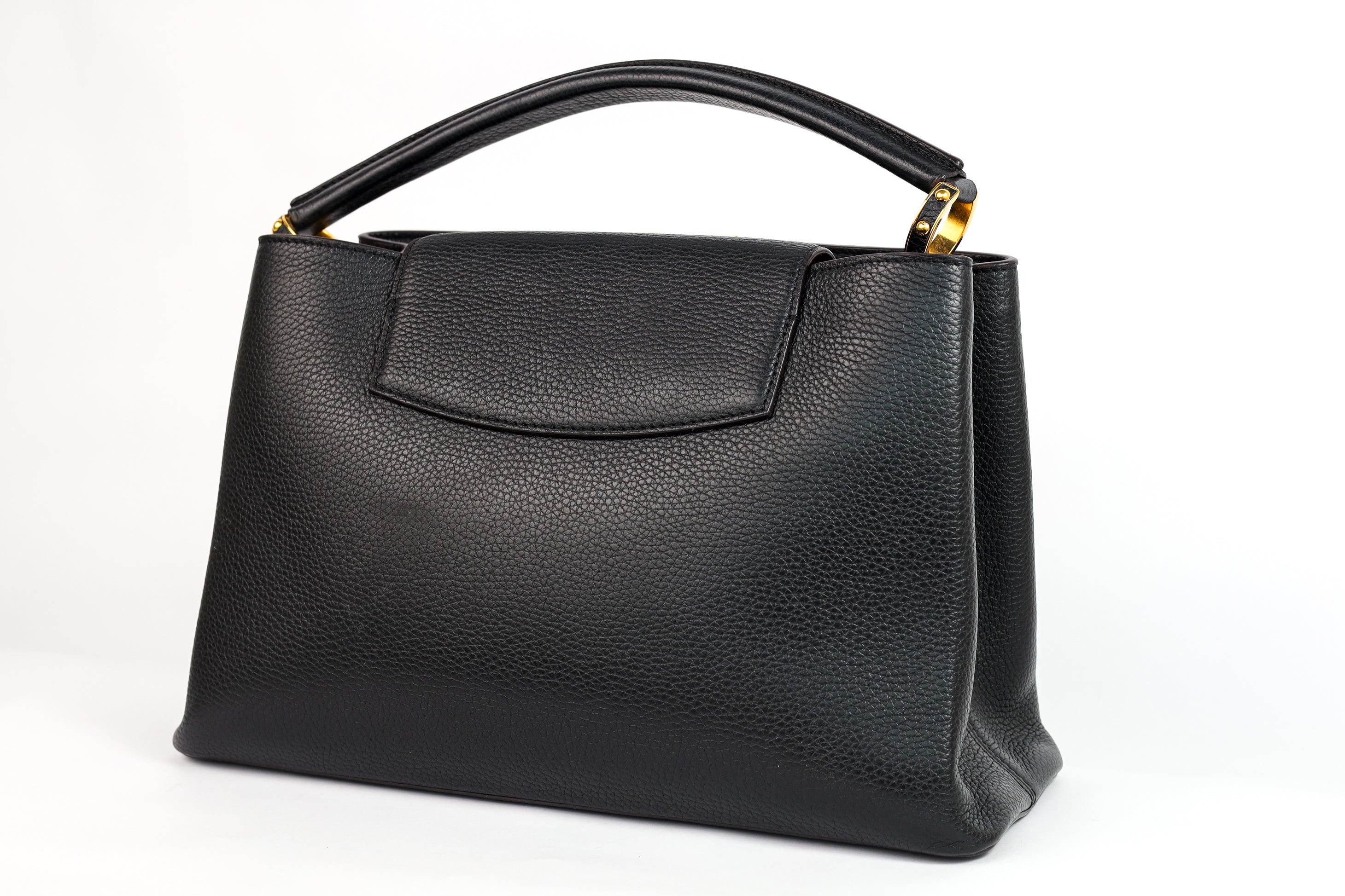 Authentic LV Capucines MM Black Leather Fuchsia Inside Handbag