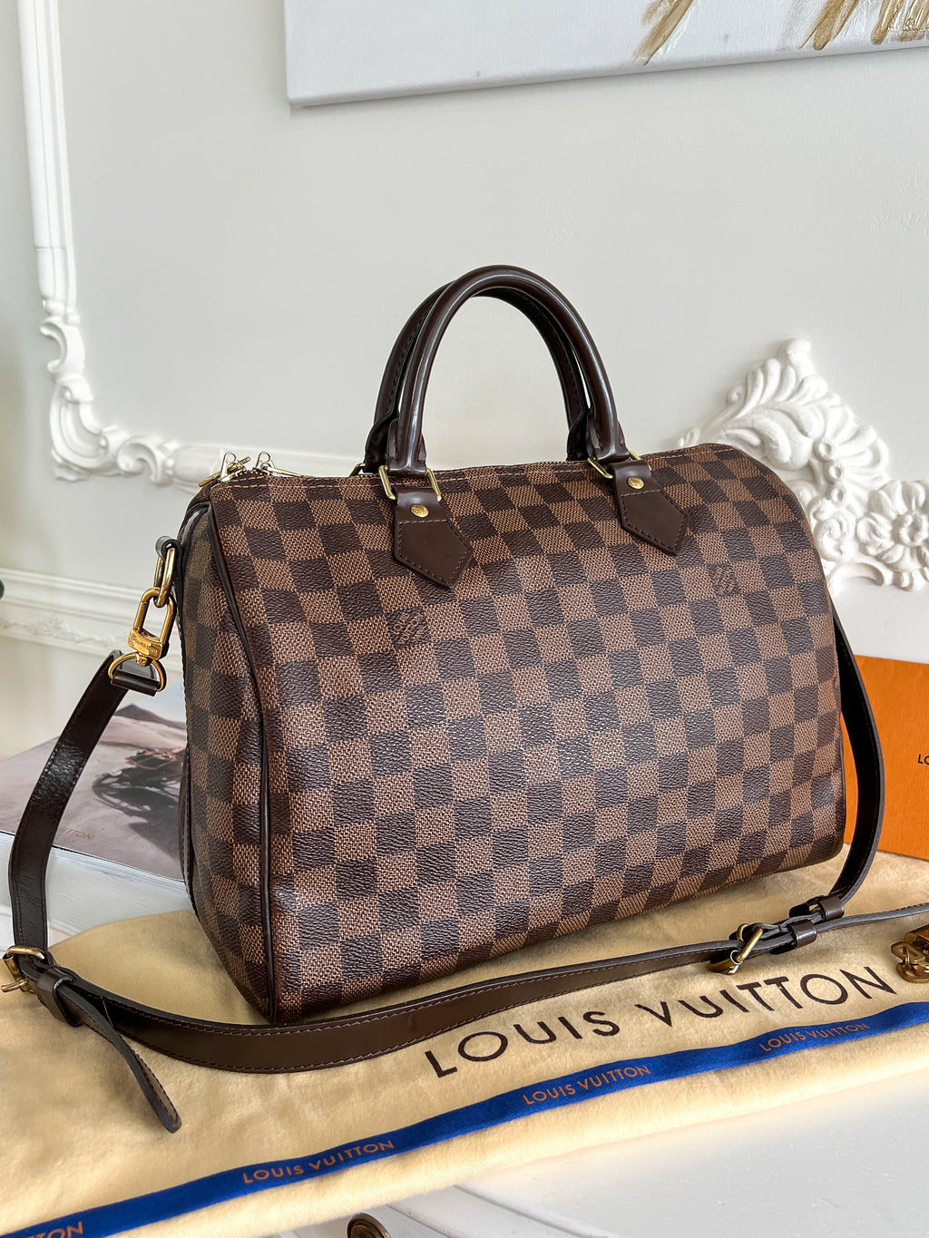 Authentic Louis Vuitton Speedy 30 damier ebene bandouliere crossbody satchel bag