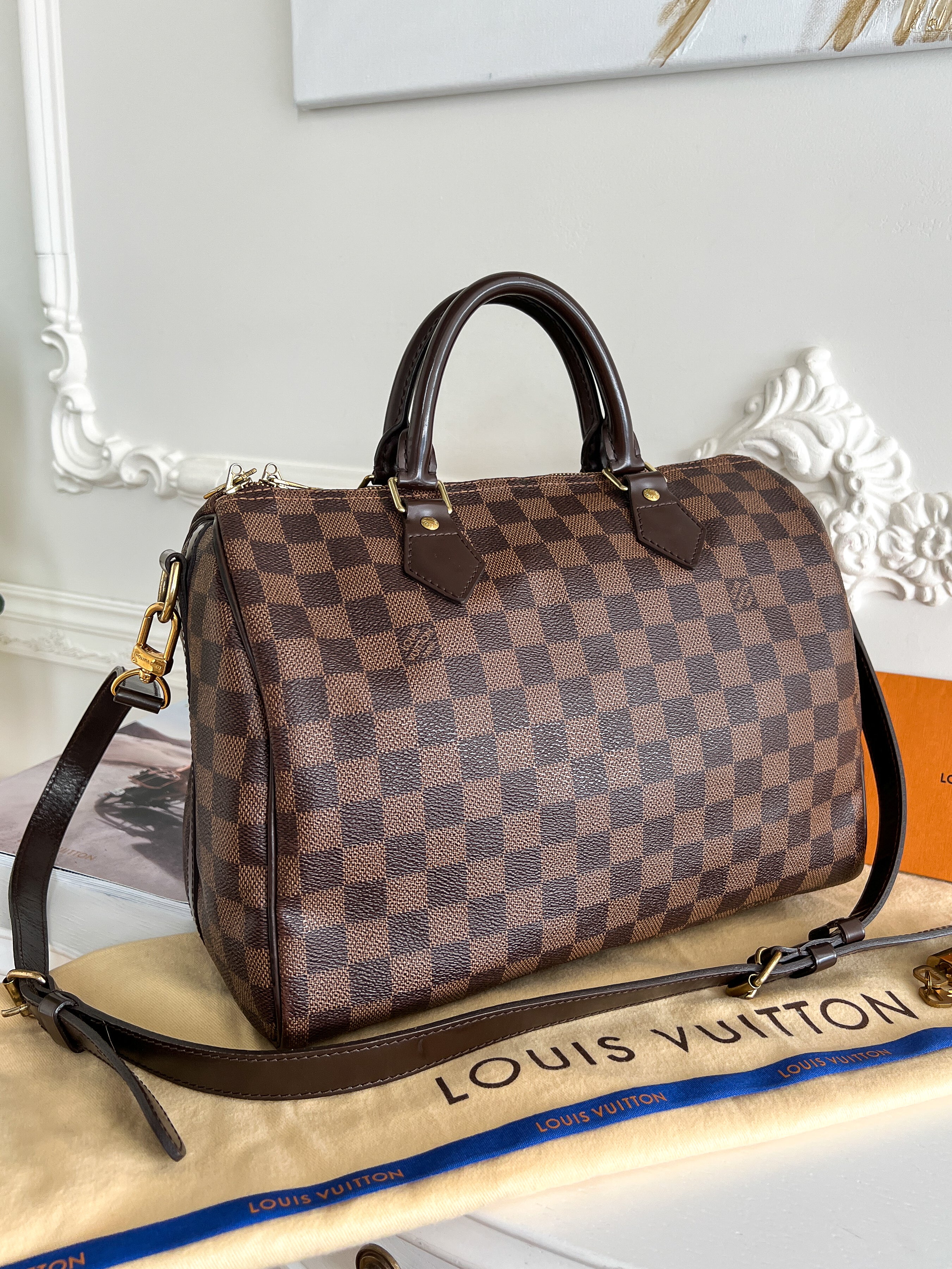 Authentic Louis Vuitton Speedy 30 damier ebene bandouliere crossbody satchel bag