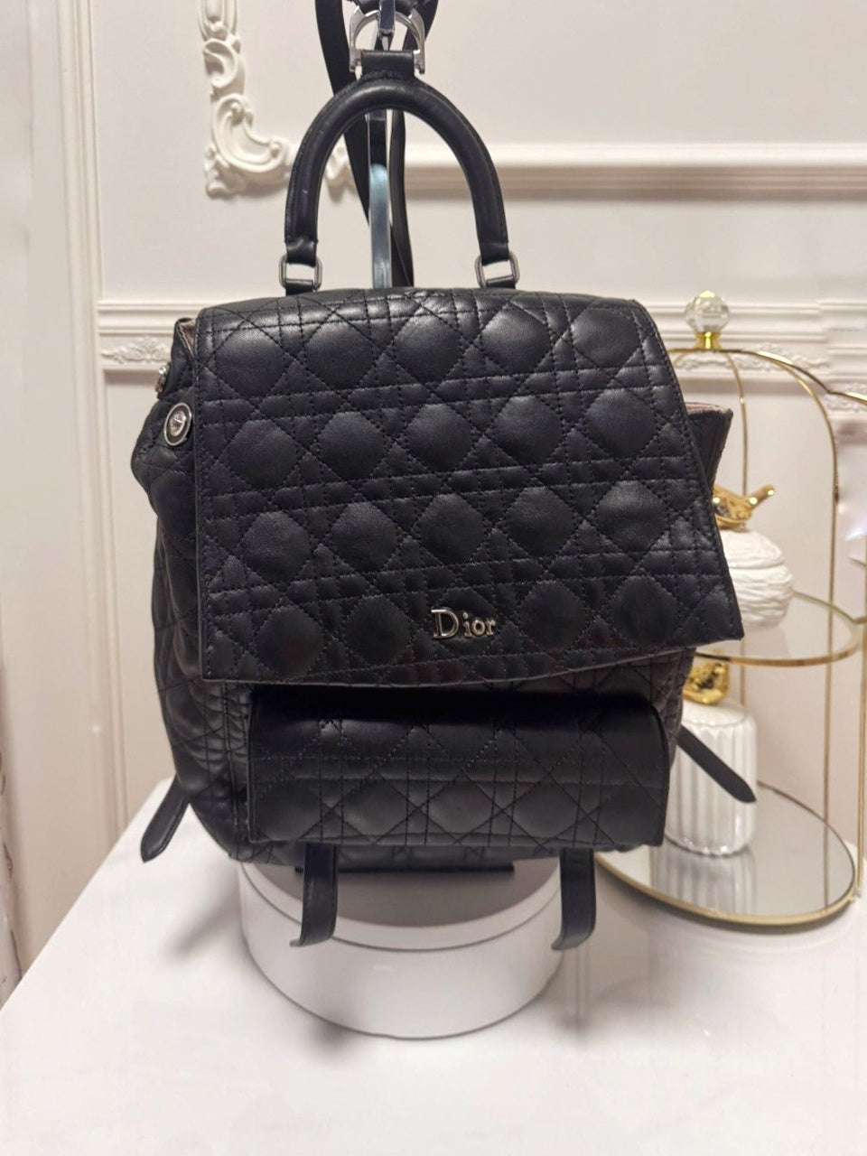 Christian Dior Backpack Large Cannage Quilted Black Leather Lambskin