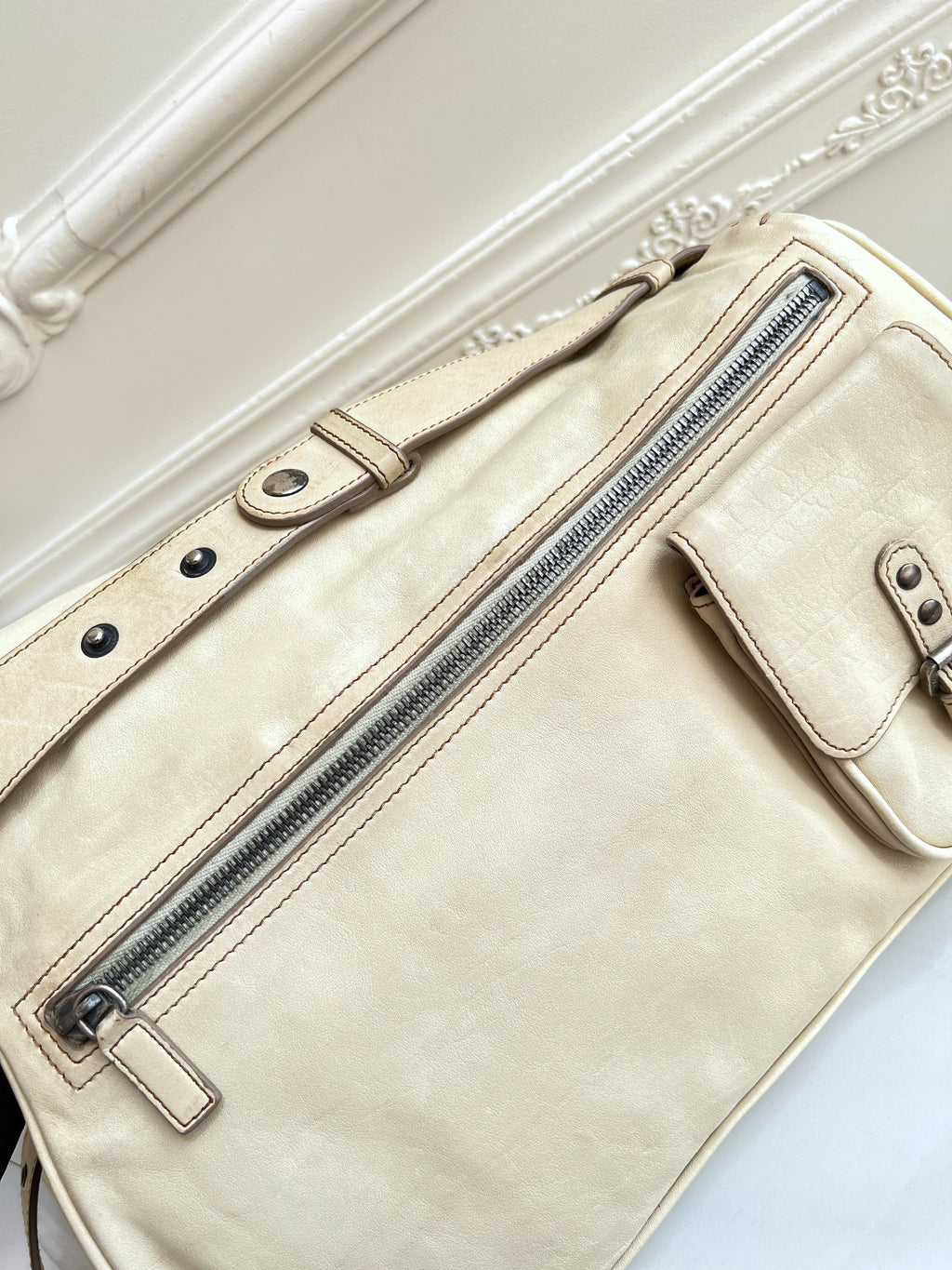 Christian Dior Rare Classic Gaucho Saddle Leather White Bag