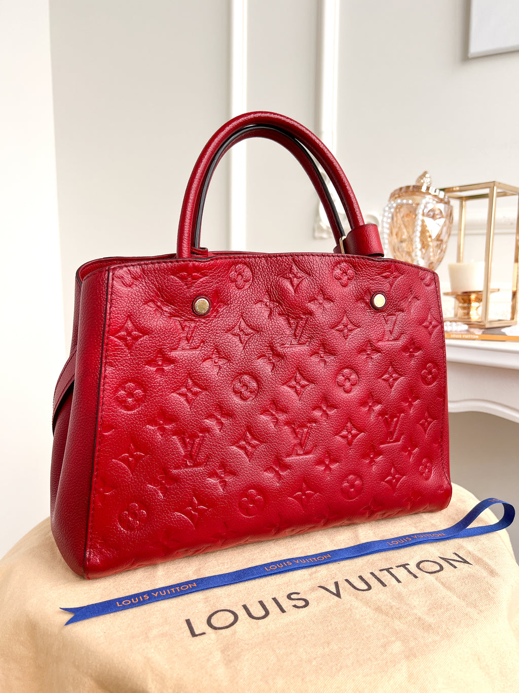 Authentic LV Montaigne MM Empreinte Monogram Red