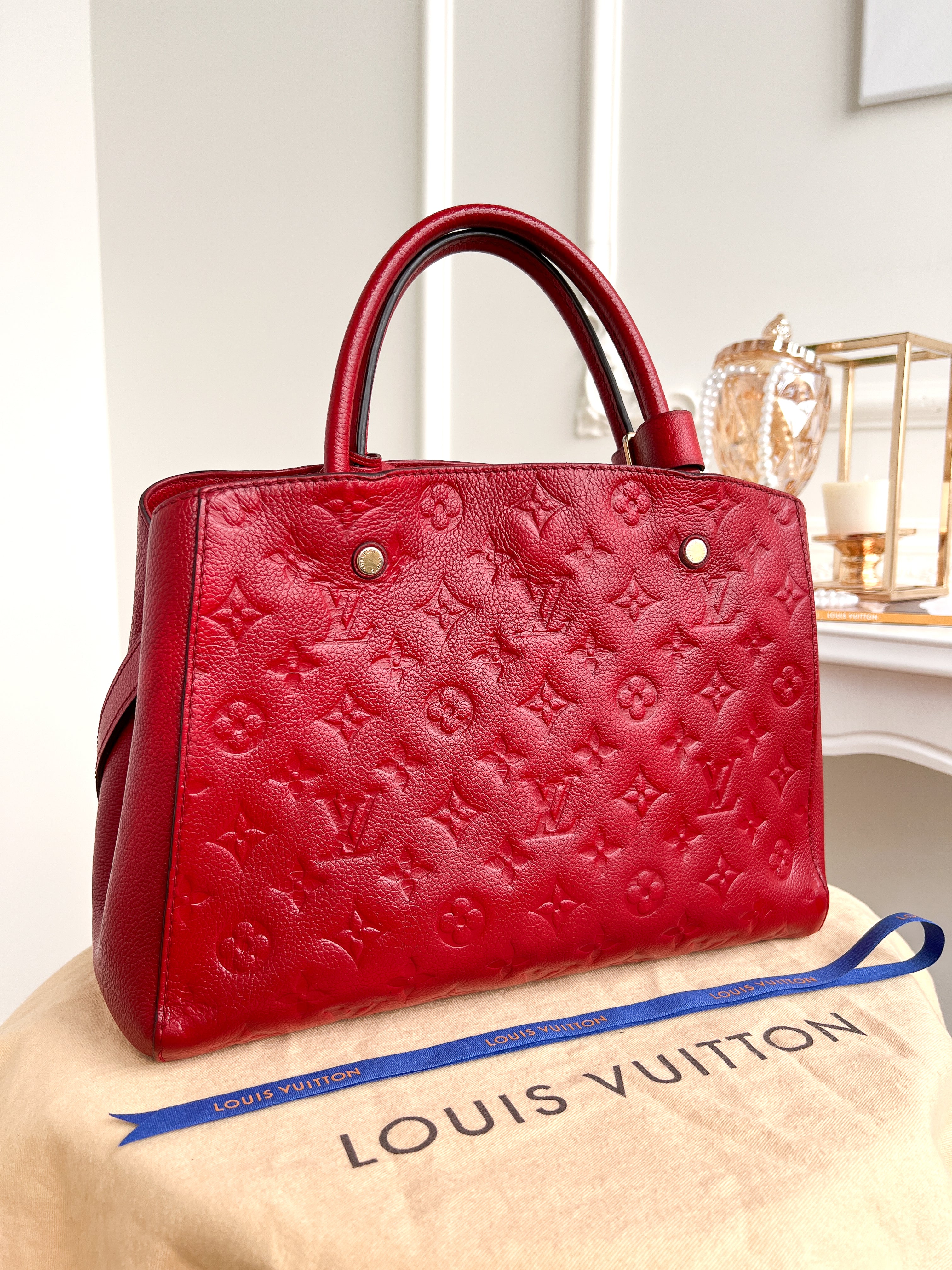 Authentic LV Montaigne MM Empreinte Monogram Red