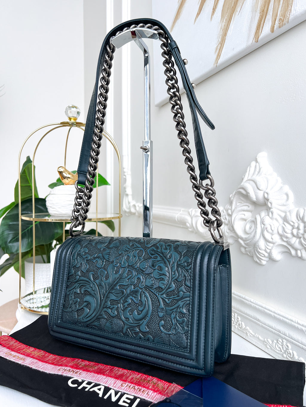 Authentic Chanel old Boy Cordoba Rare Leather dark blue crossbody bag