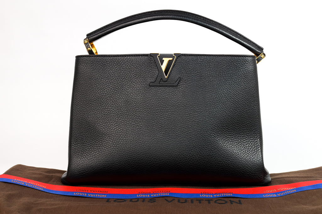 Authentic LV Capucines MM Black Leather Fuchsia Inside Handbag