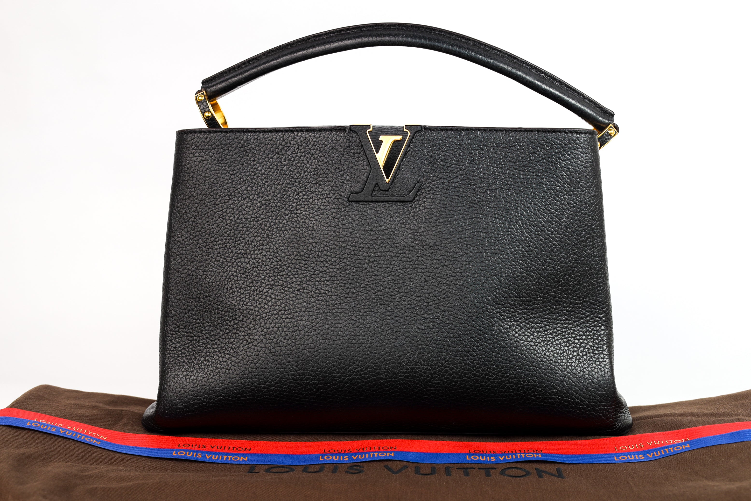 Authentic LV Capucines MM Black Leather Fuchsia Inside Handbag