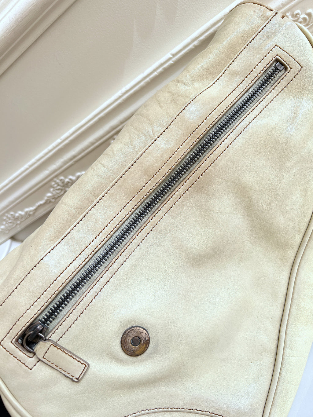 Christian Dior Rare Classic Gaucho Saddle Leather White Bag