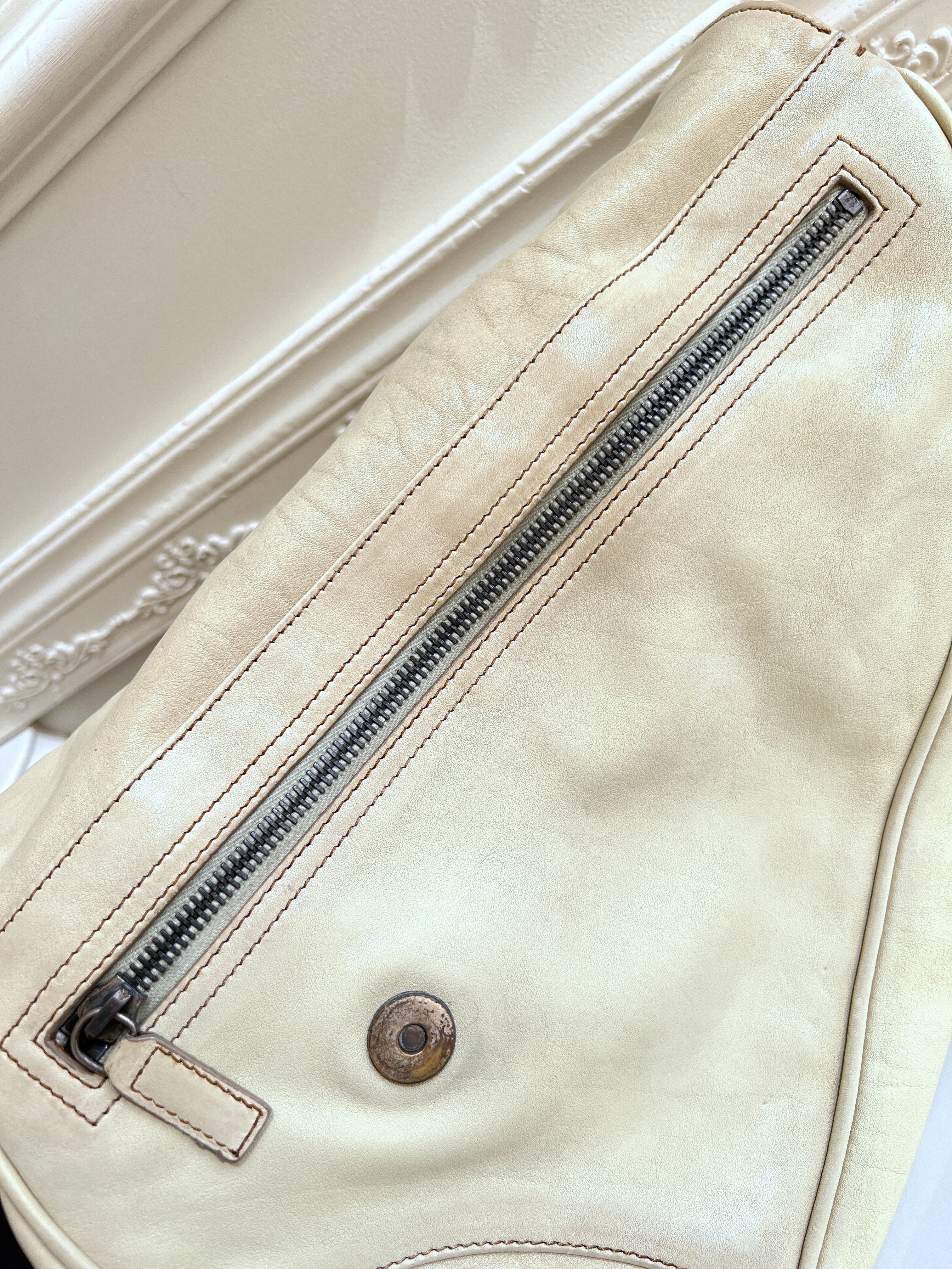 Christian Dior Rare Classic Gaucho Saddle Leather White Bag