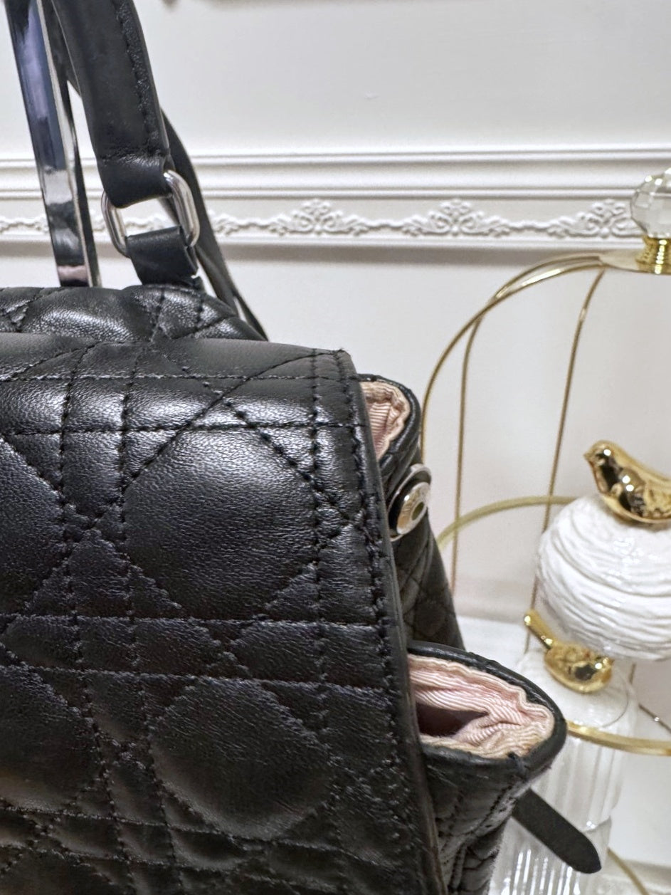 Christian Dior Backpack Large Cannage Quilted Black Leather Lambskin