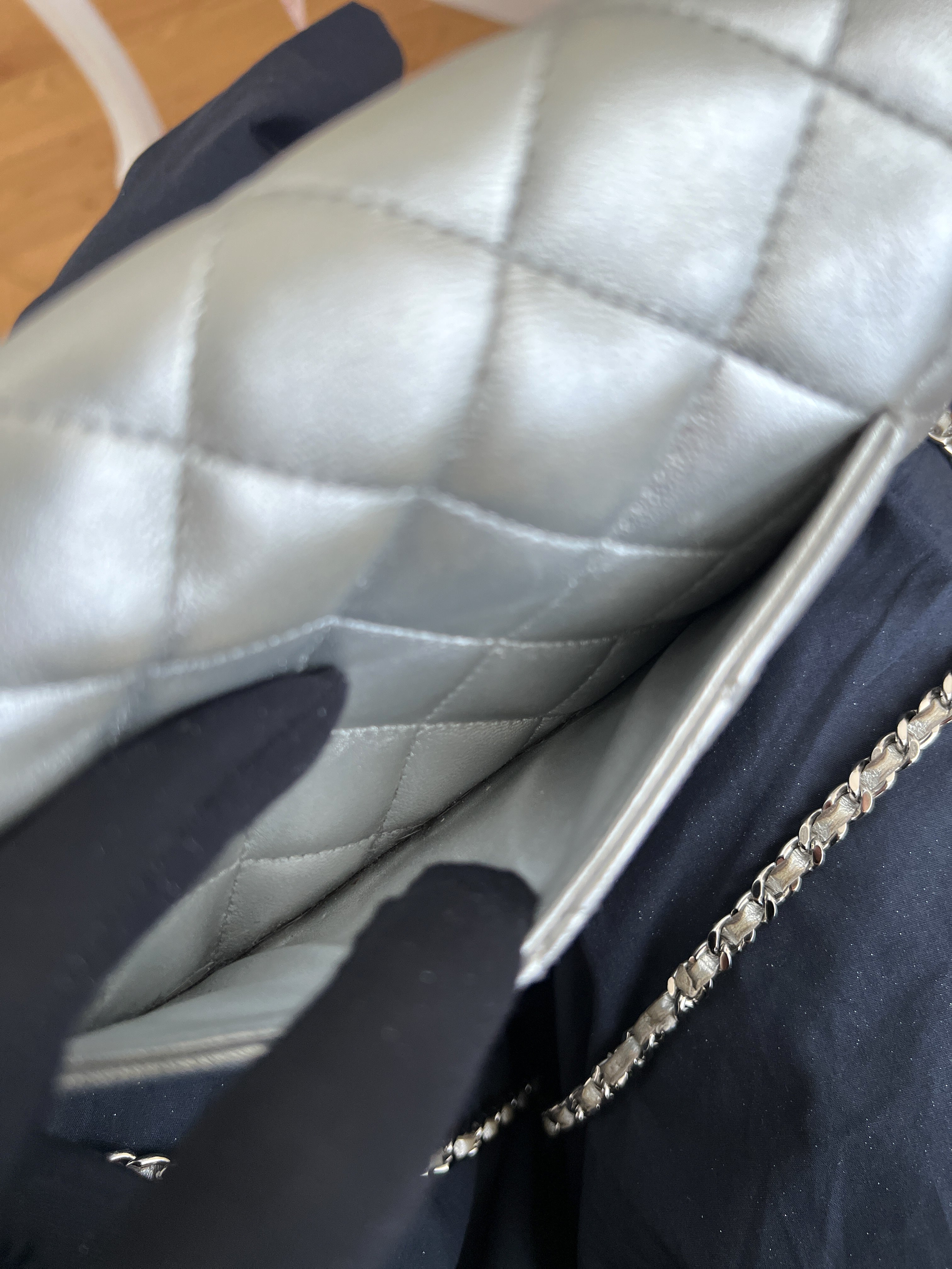 Chanel Woc Leather Lambskin Silver Chain Crossbody Clutch Bag