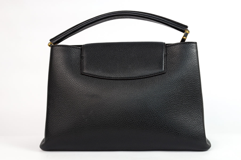 Authentic LV Capucines MM Black Leather Fuchsia Inside Handbag