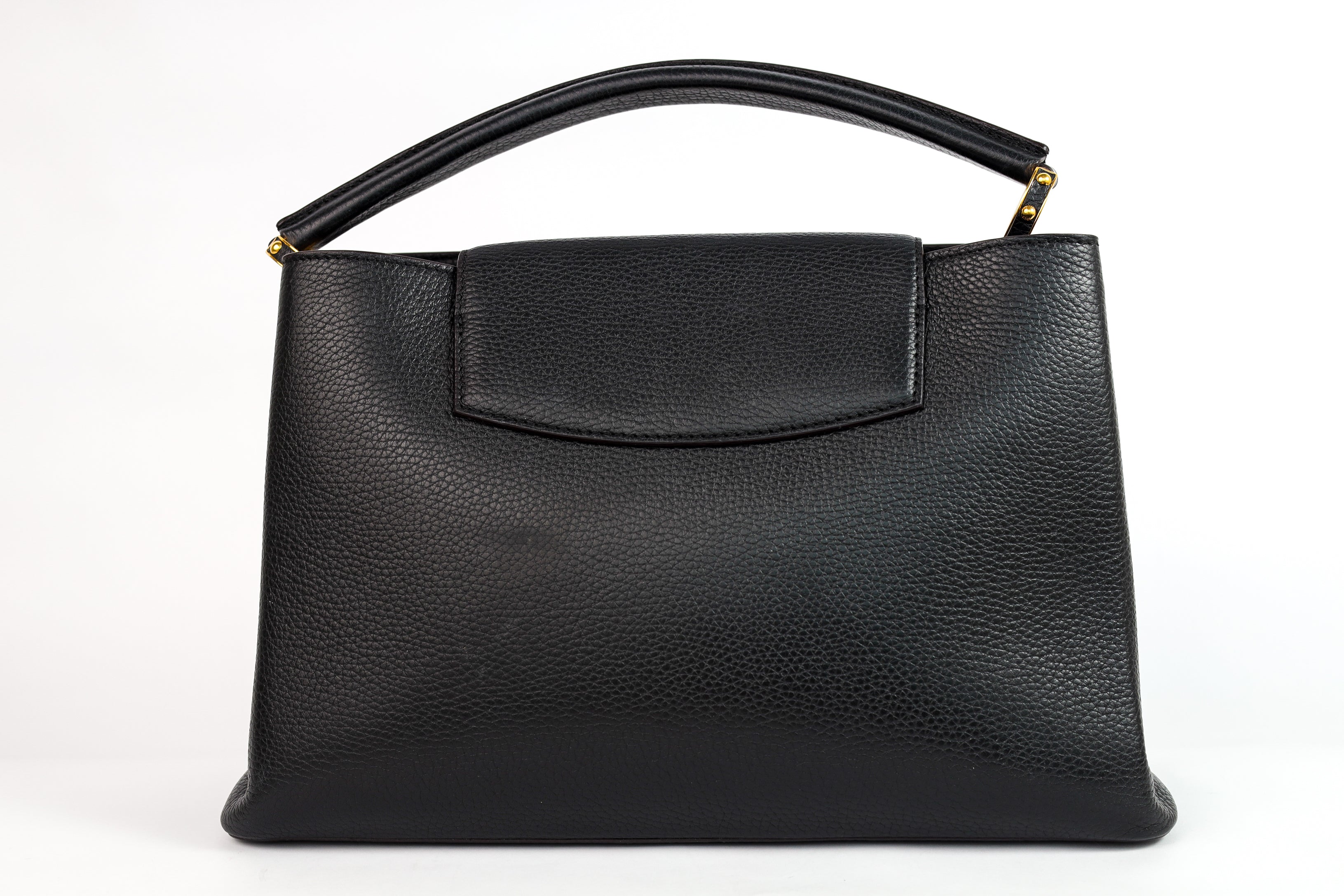 Authentic LV Capucines MM Black Leather Fuchsia Inside Handbag