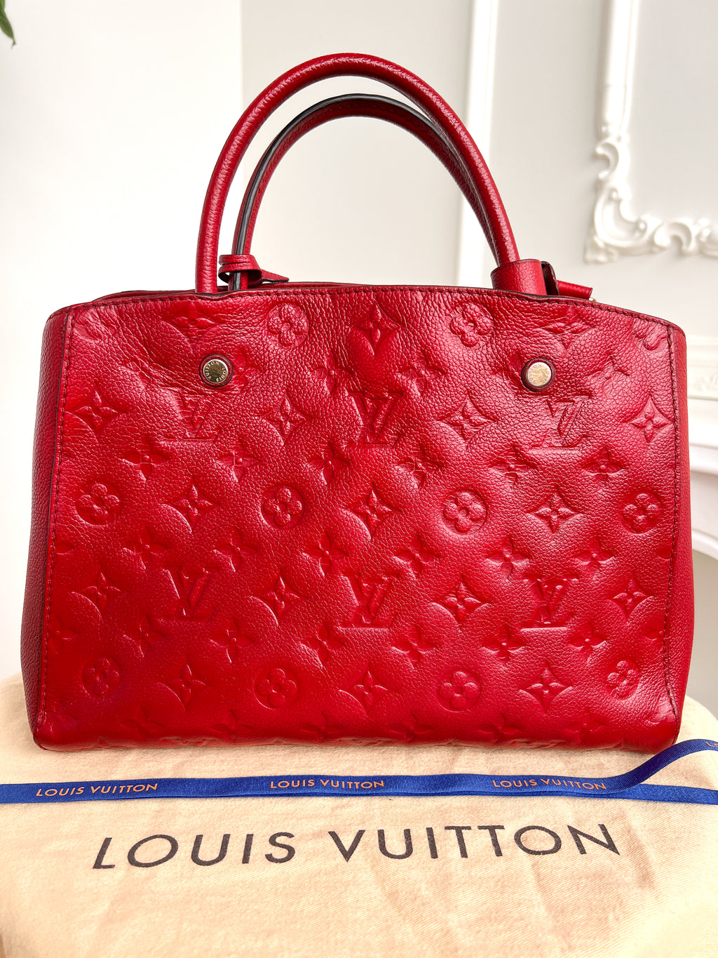 Authentic LV Montaigne MM Empreinte Monogram Red