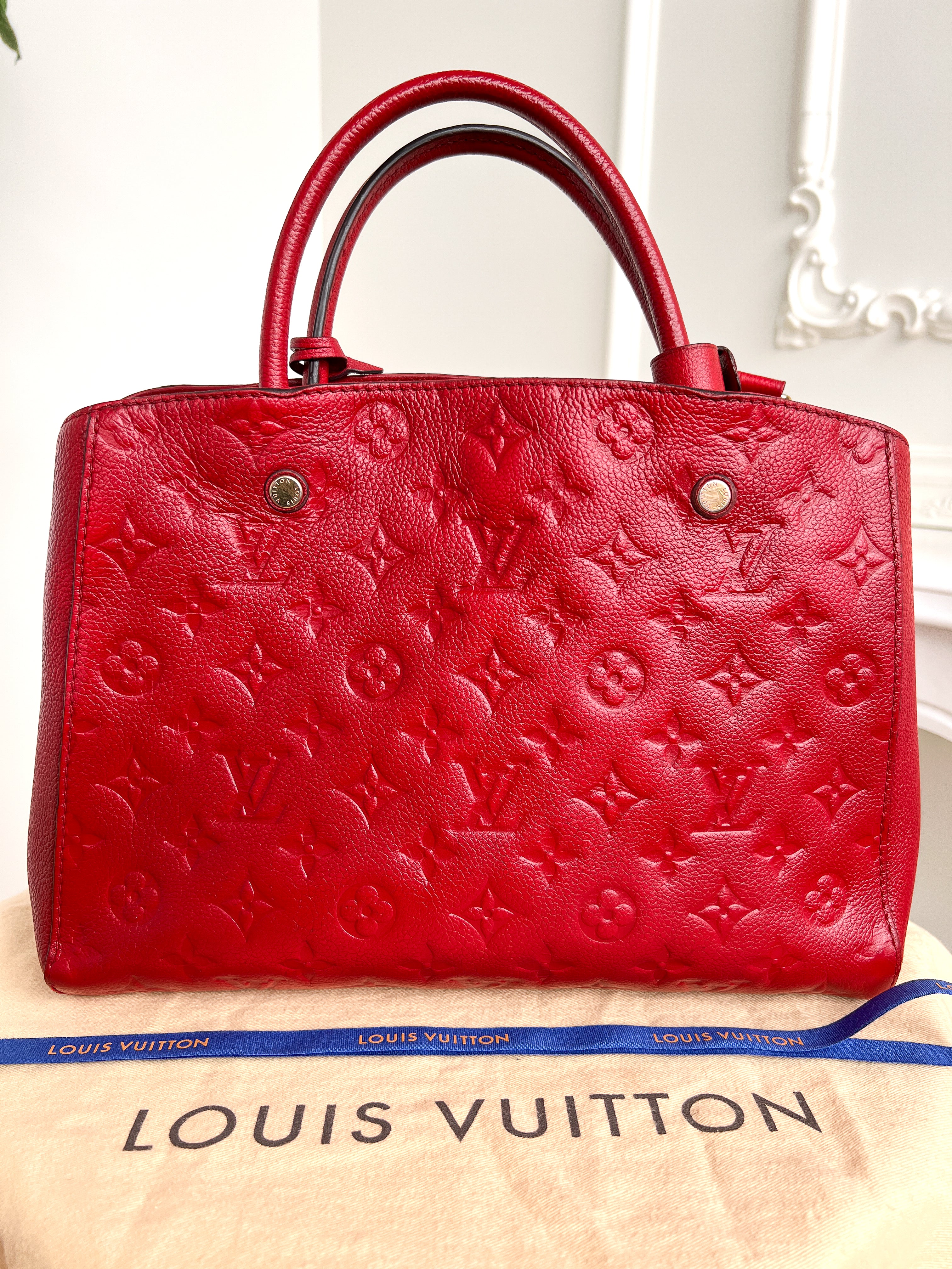 Authentic LV Montaigne MM Empreinte Monogram Red