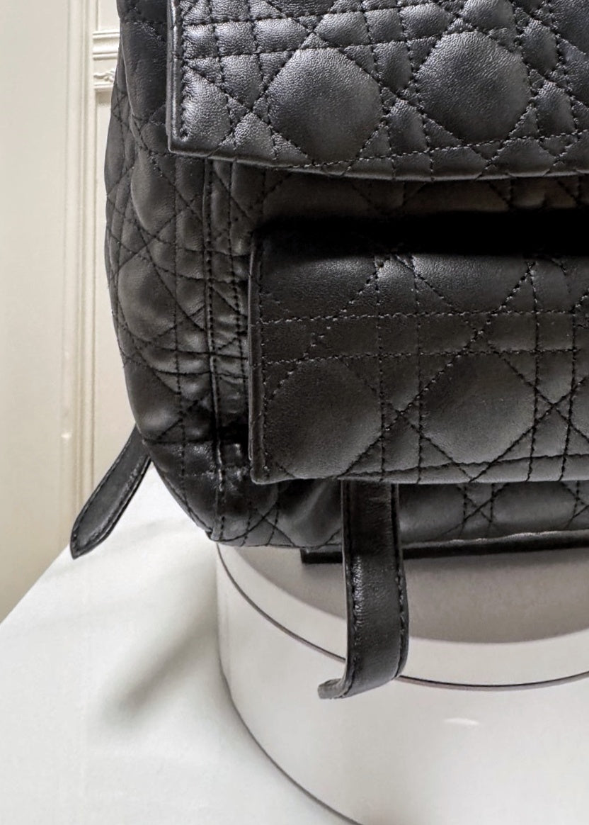 Christian Dior Backpack Large Cannage Quilted Black Leather Lambskin