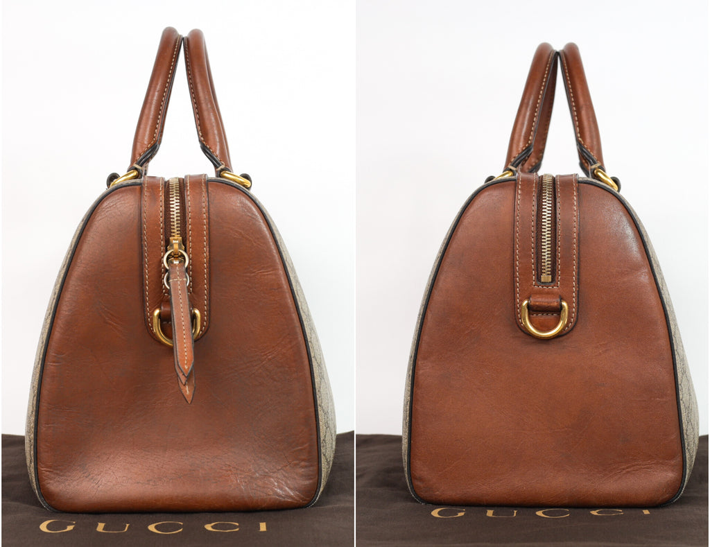Authentic Gucci Boston Supreme Medium  Brown in Leather Canvas Monogram Satchel