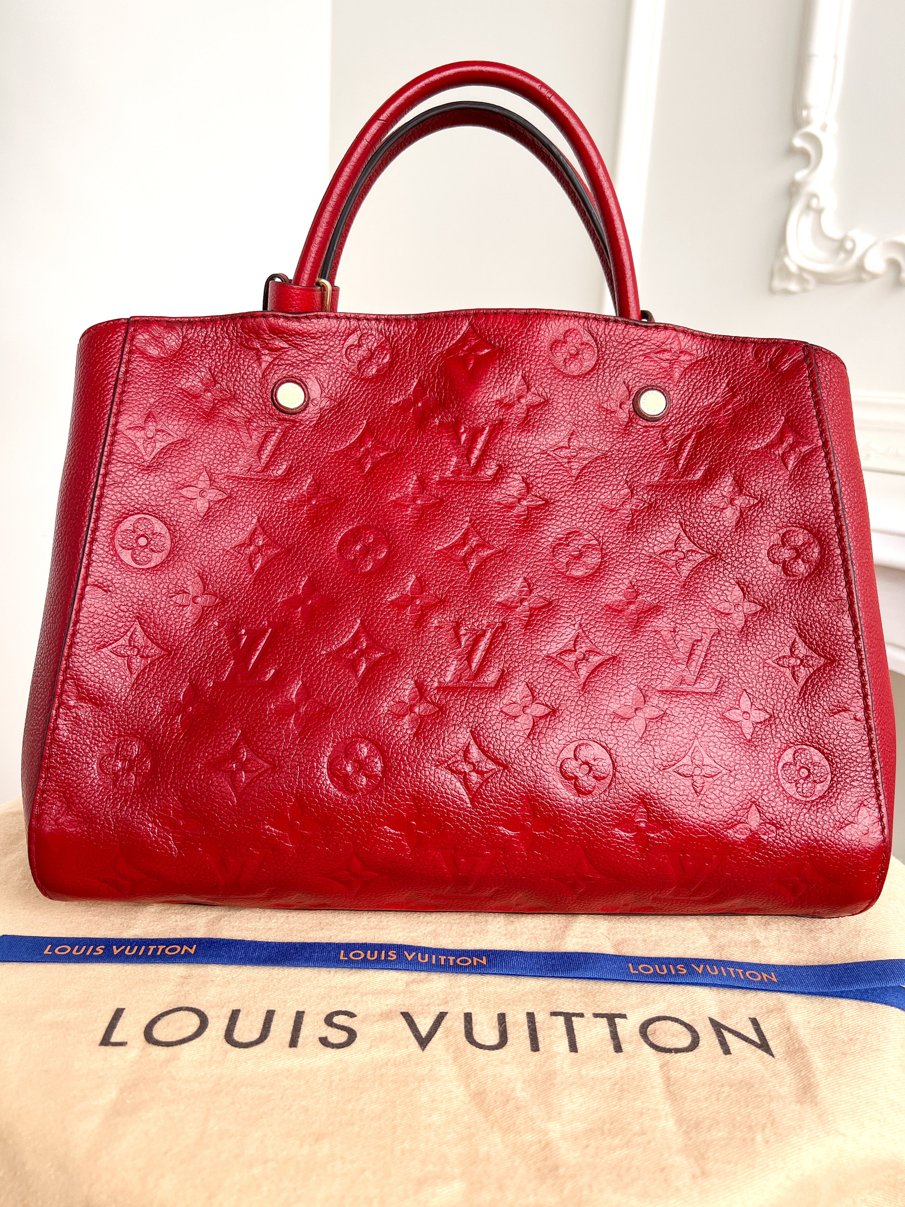 Authentic LV Montaigne MM Empreinte Monogram Red