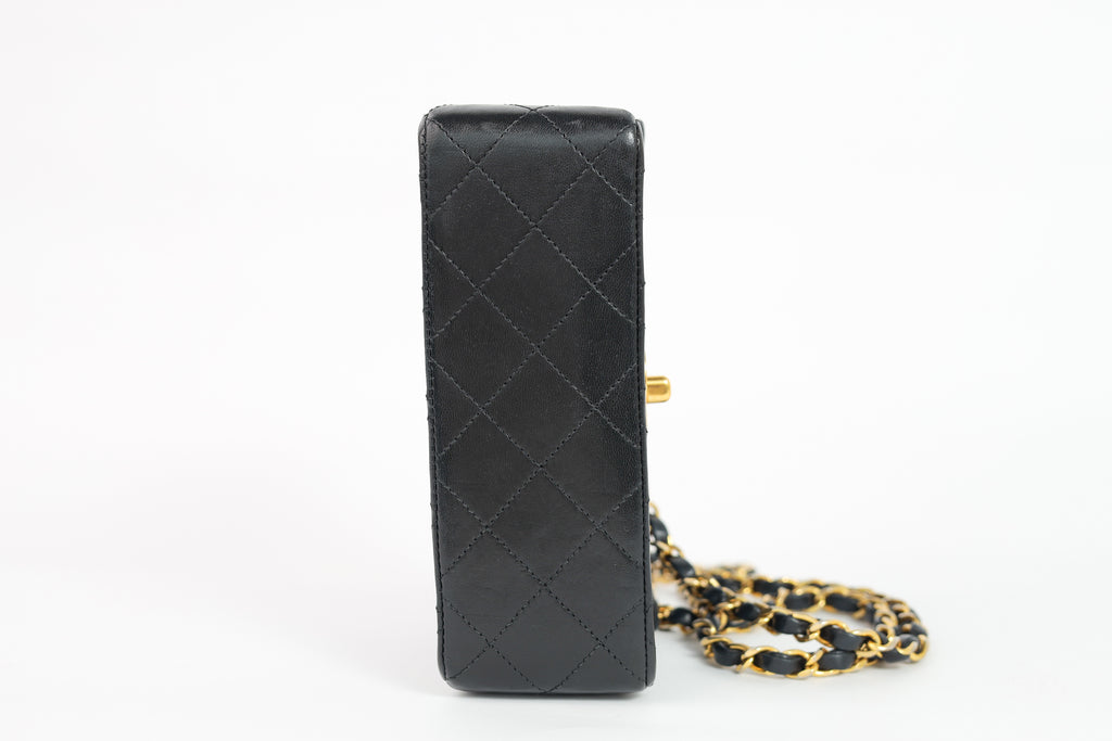 Authentic Chanel Mini square one flap Lambskin chain Shoulder Bag crossbody black