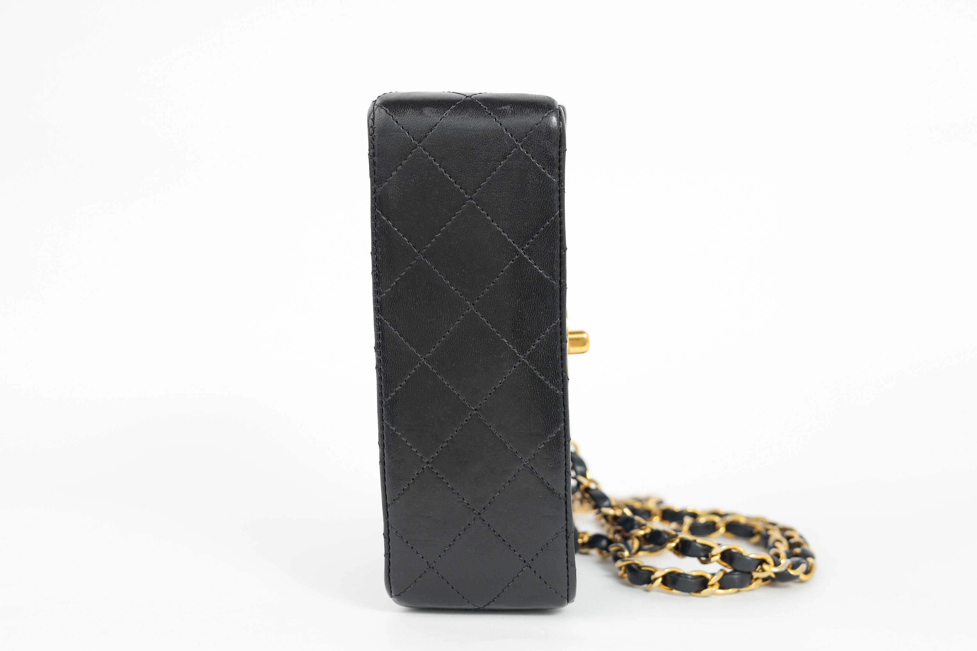 Authentic Chanel Mini square one flap Lambskin chain Shoulder Bag crossbody black