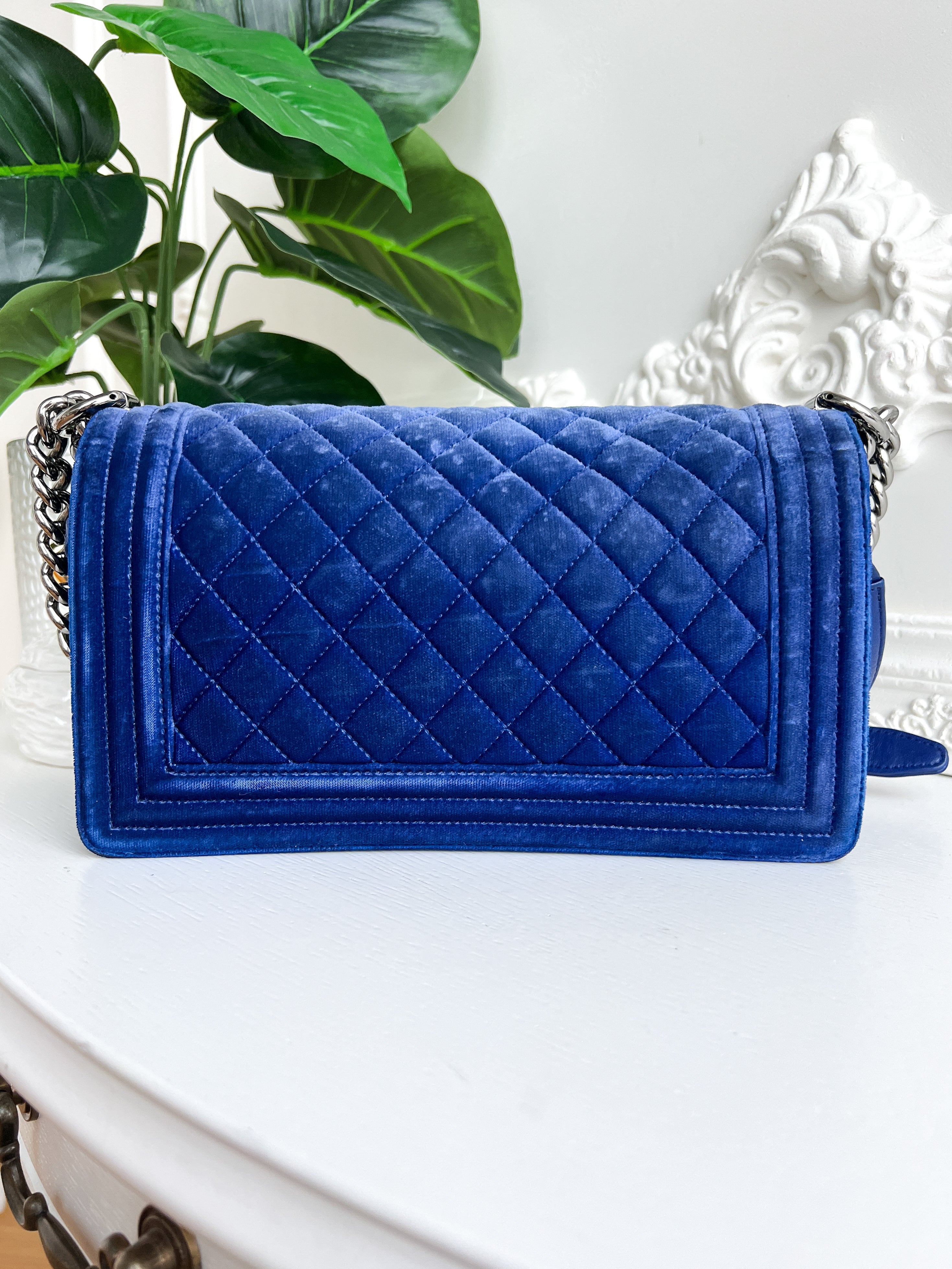 Authentic Chanel Old Boy velvet blue crossbody