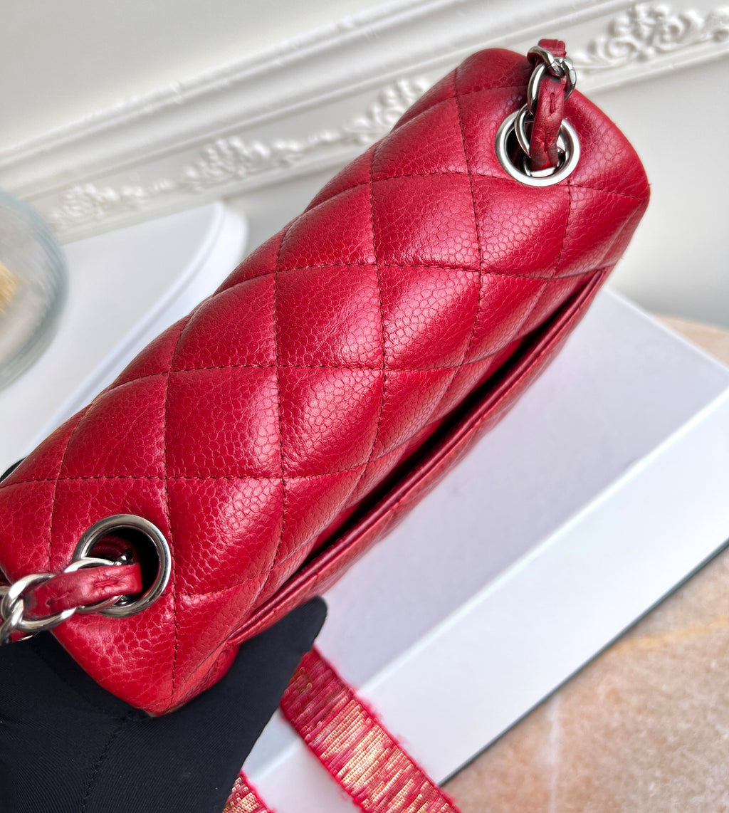 Chanel Classic Squared Caviar Red Leather Crossbody Bag