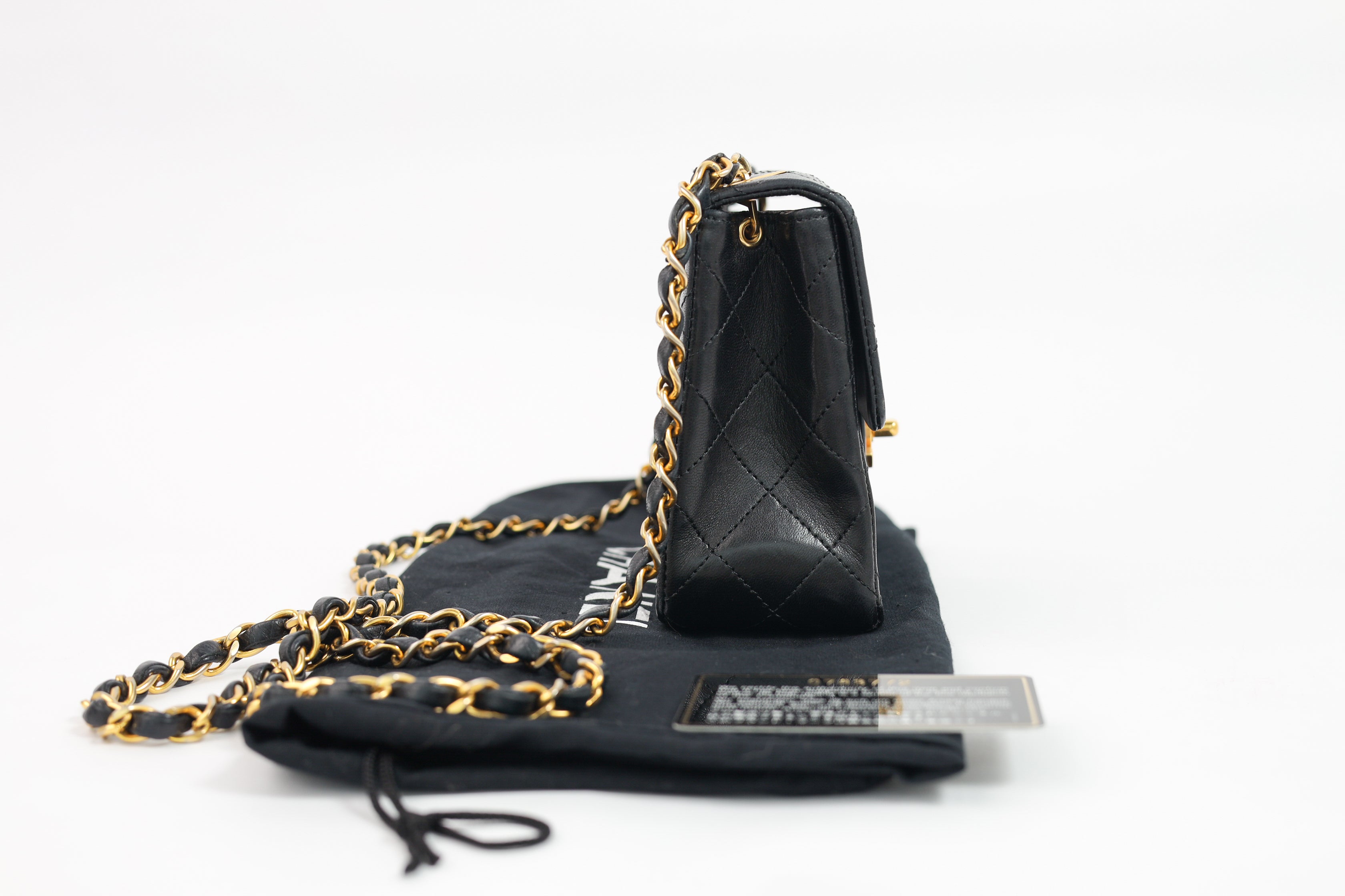 Authentic Chanel Mini square one flap Lambskin chain Shoulder Bag crossbody black