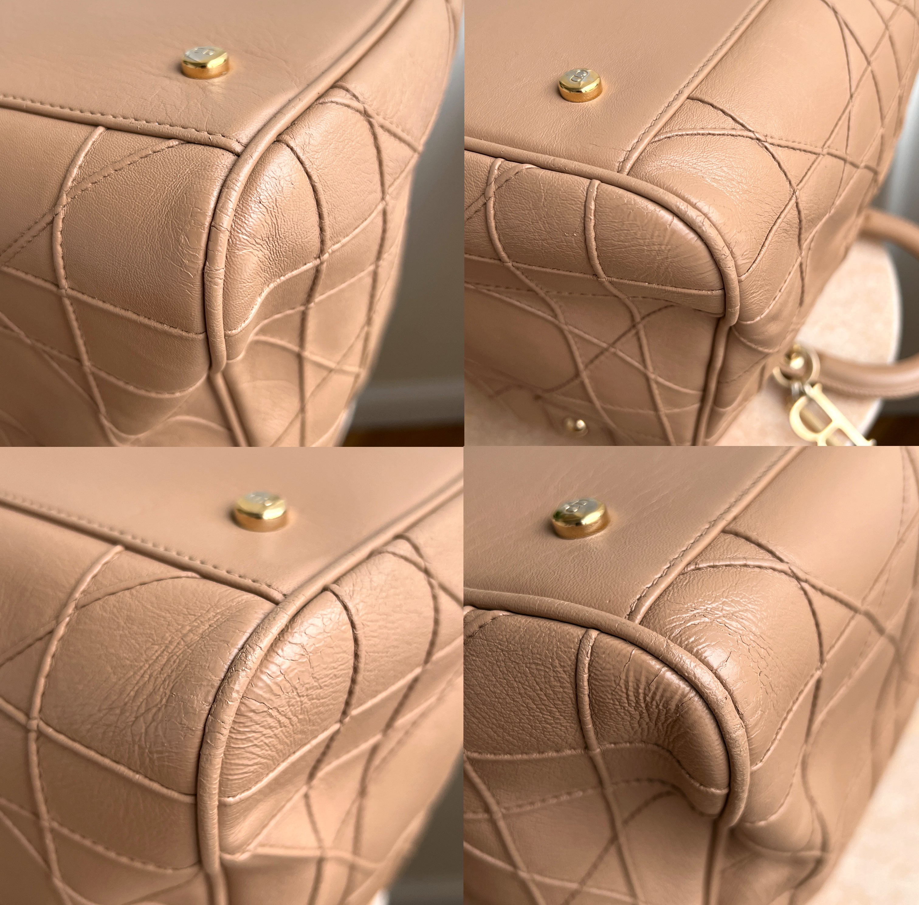 Christian Dior Tote Beige Cannage Granville Leather Bag