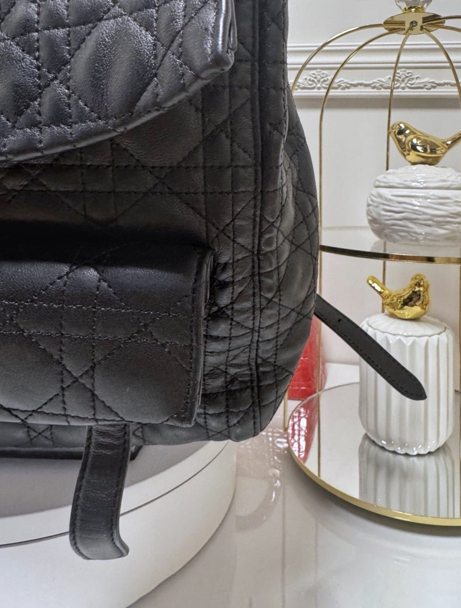Christian Dior Backpack Large Cannage Quilted Black Leather Lambskin