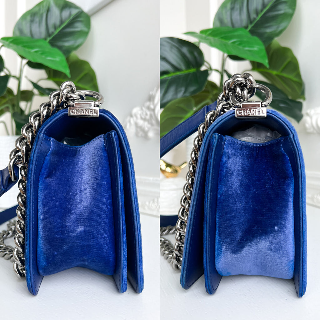 Authentic Chanel Old Boy velvet blue crossbody