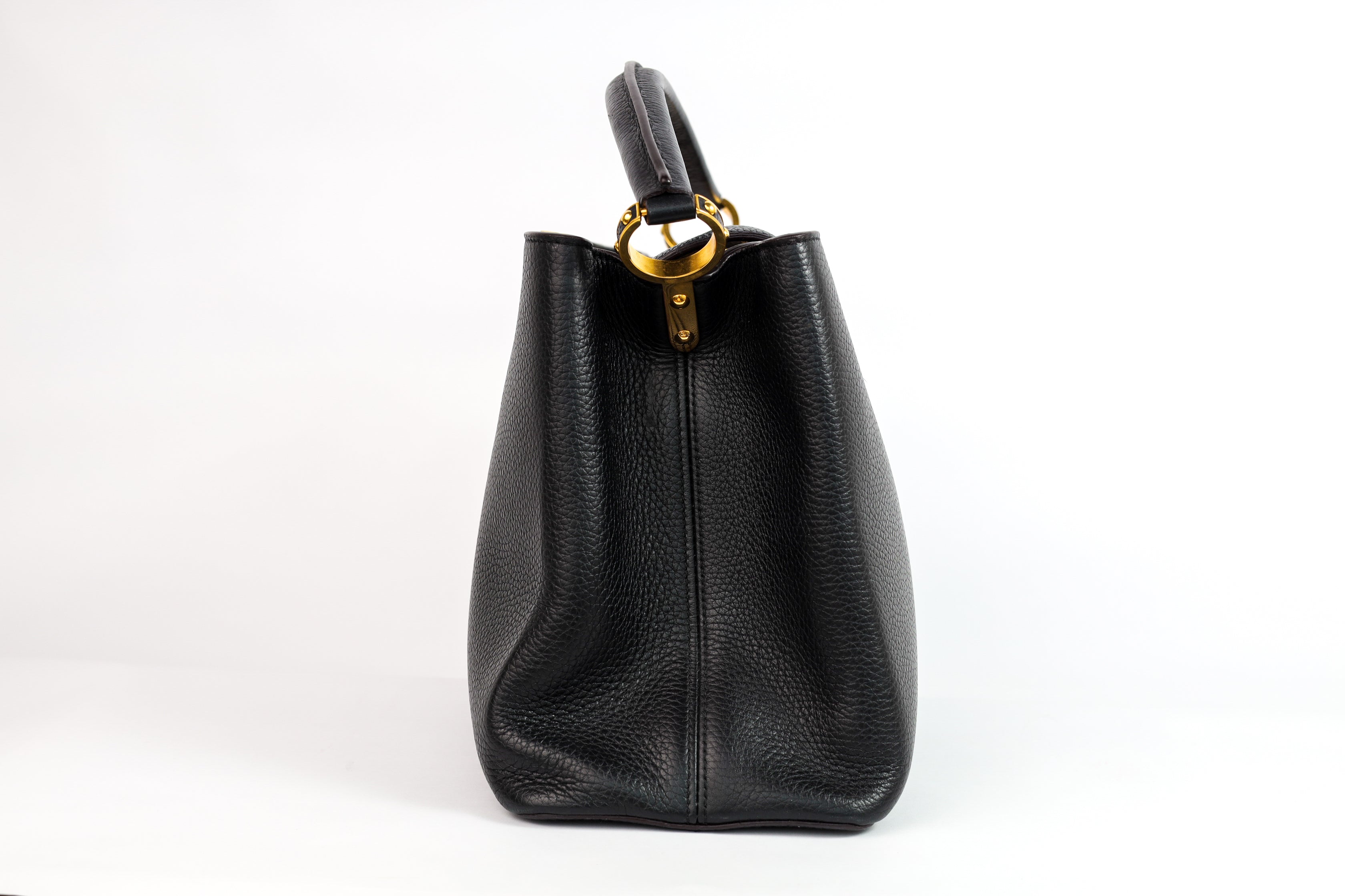 Authentic LV Capucines MM Black Leather Fuchsia Inside Handbag
