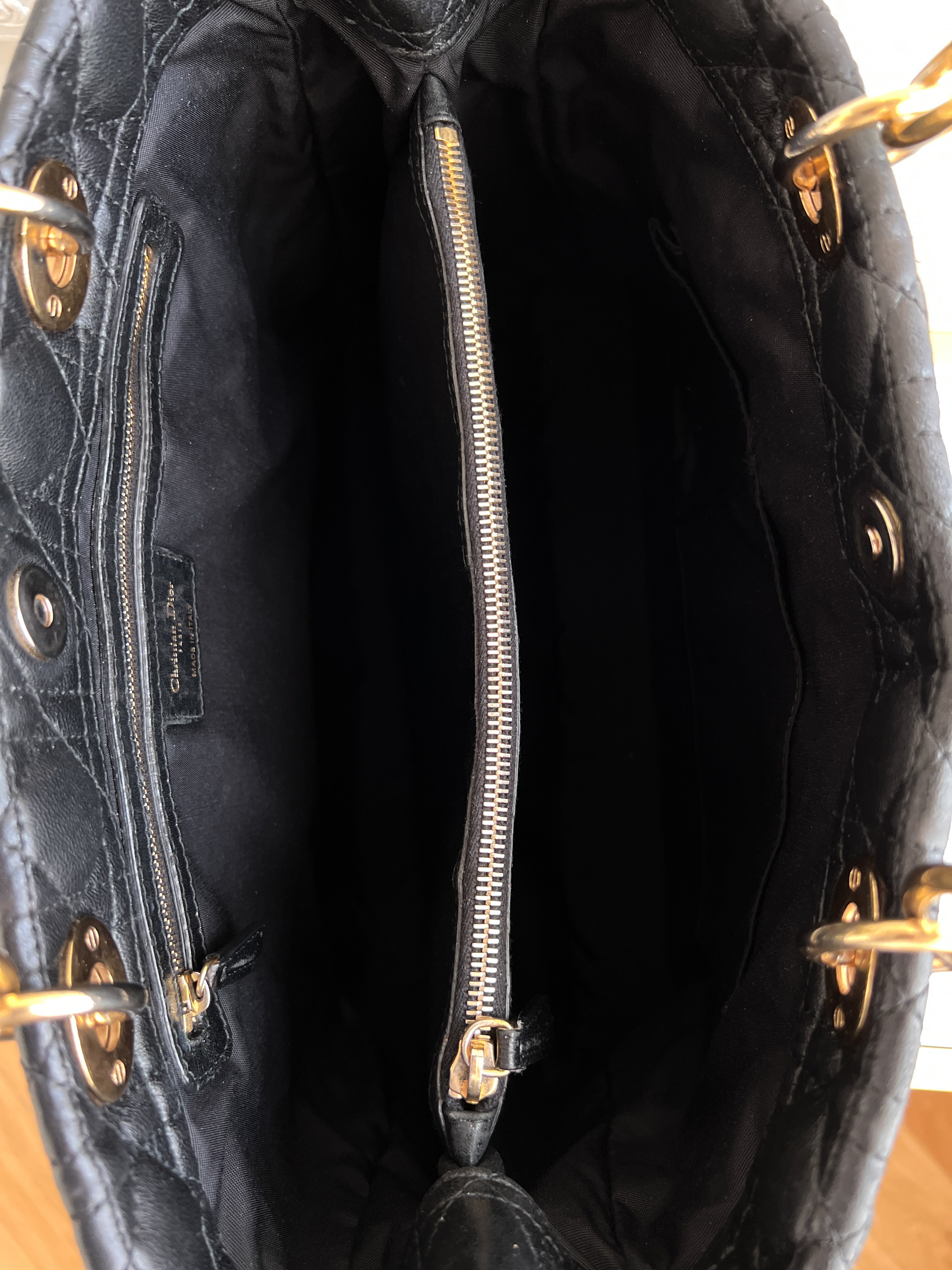 Christian Dior Tote Canage Black Quilted Leather Bag