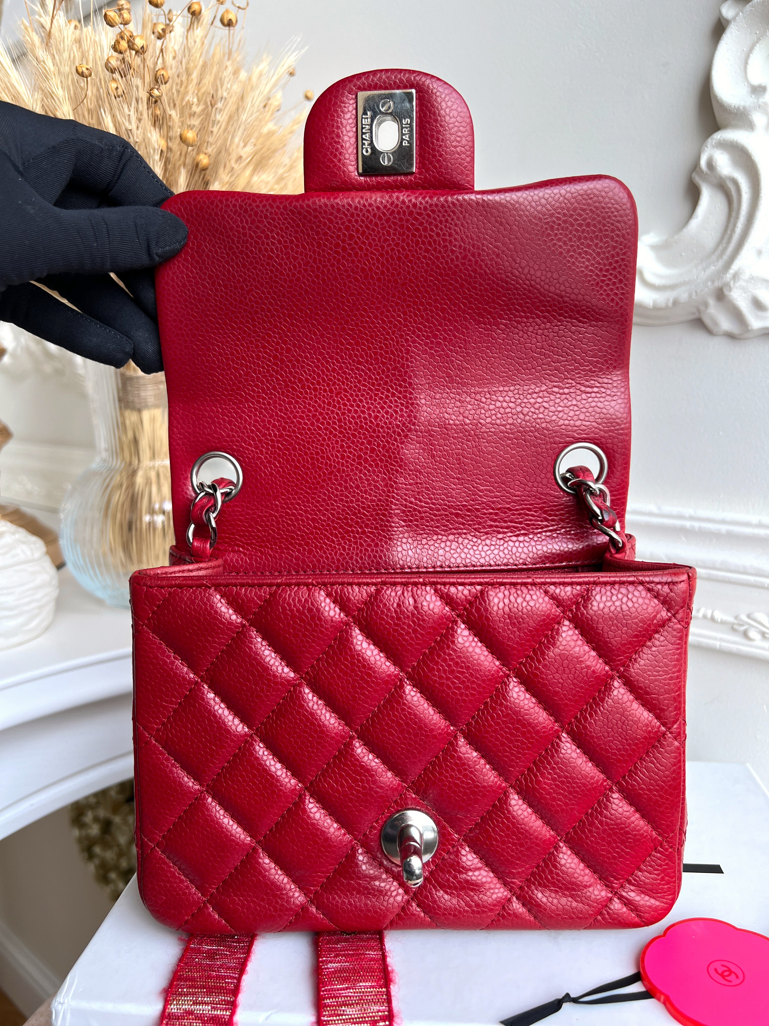 Chanel Classic Squared Caviar Red Leather Crossbody Bag