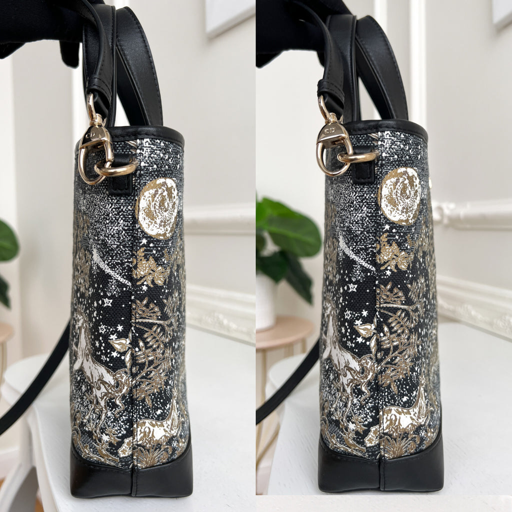 Authentic Christian Dior Unicorn Night Top Handle 2-way Bucket textile crossbody handbag
