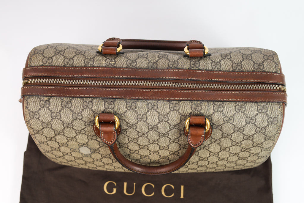 Authentic Gucci Boston Supreme Medium  Brown in Leather Canvas Monogram Satchel