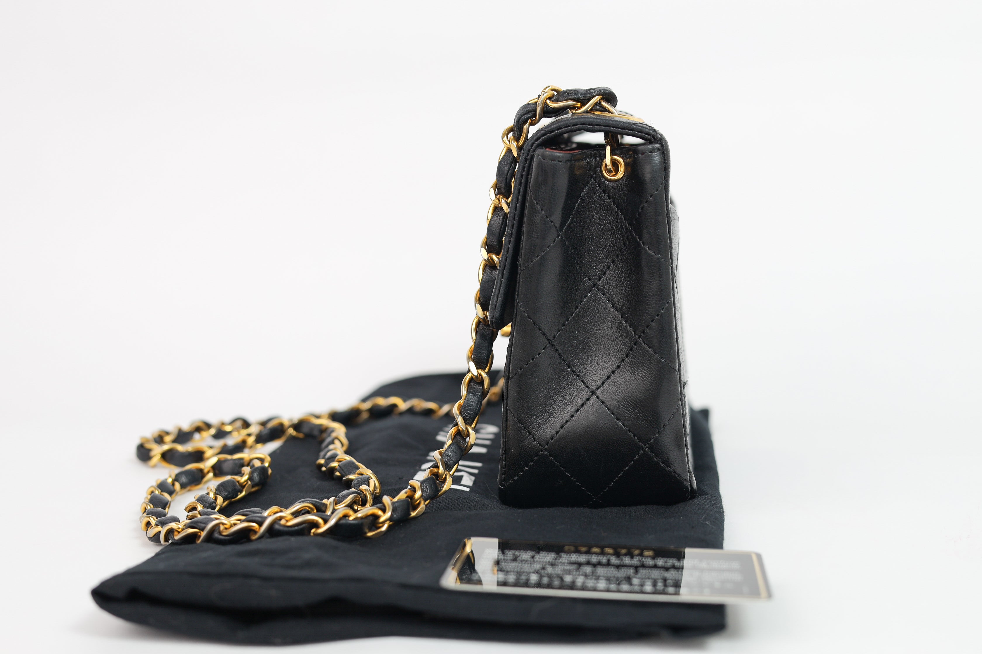 Authentic Chanel Mini square one flap Lambskin chain Shoulder Bag crossbody black