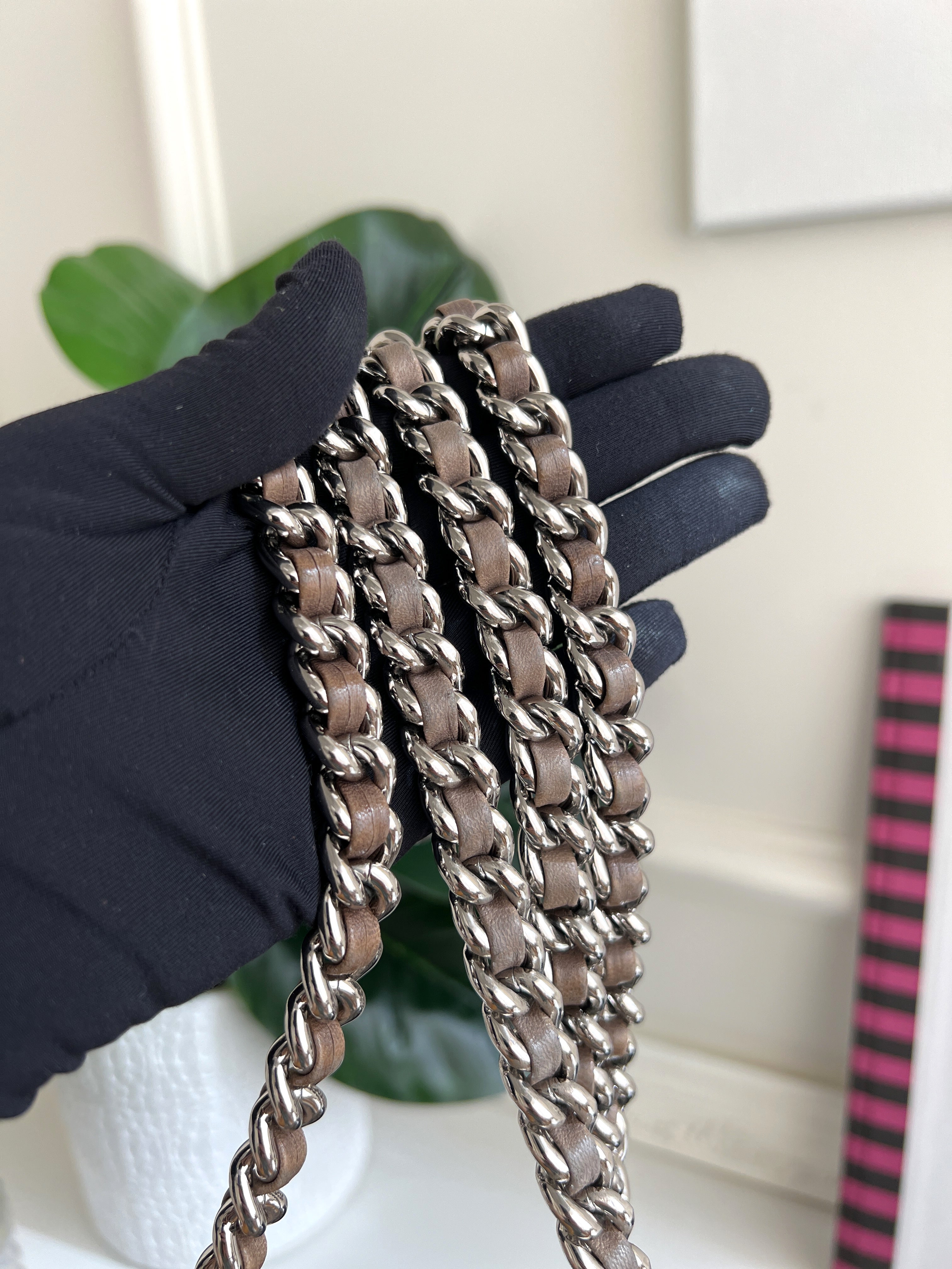 Chanel Quilted Large Chain Flap Taupe Crossbody Gray-Beige Clutch