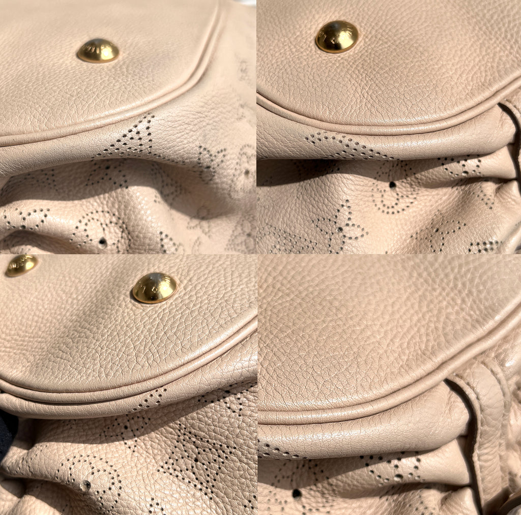Louis Vuitton Mahina L Leather Beige Monogram Hobo Shoulder
