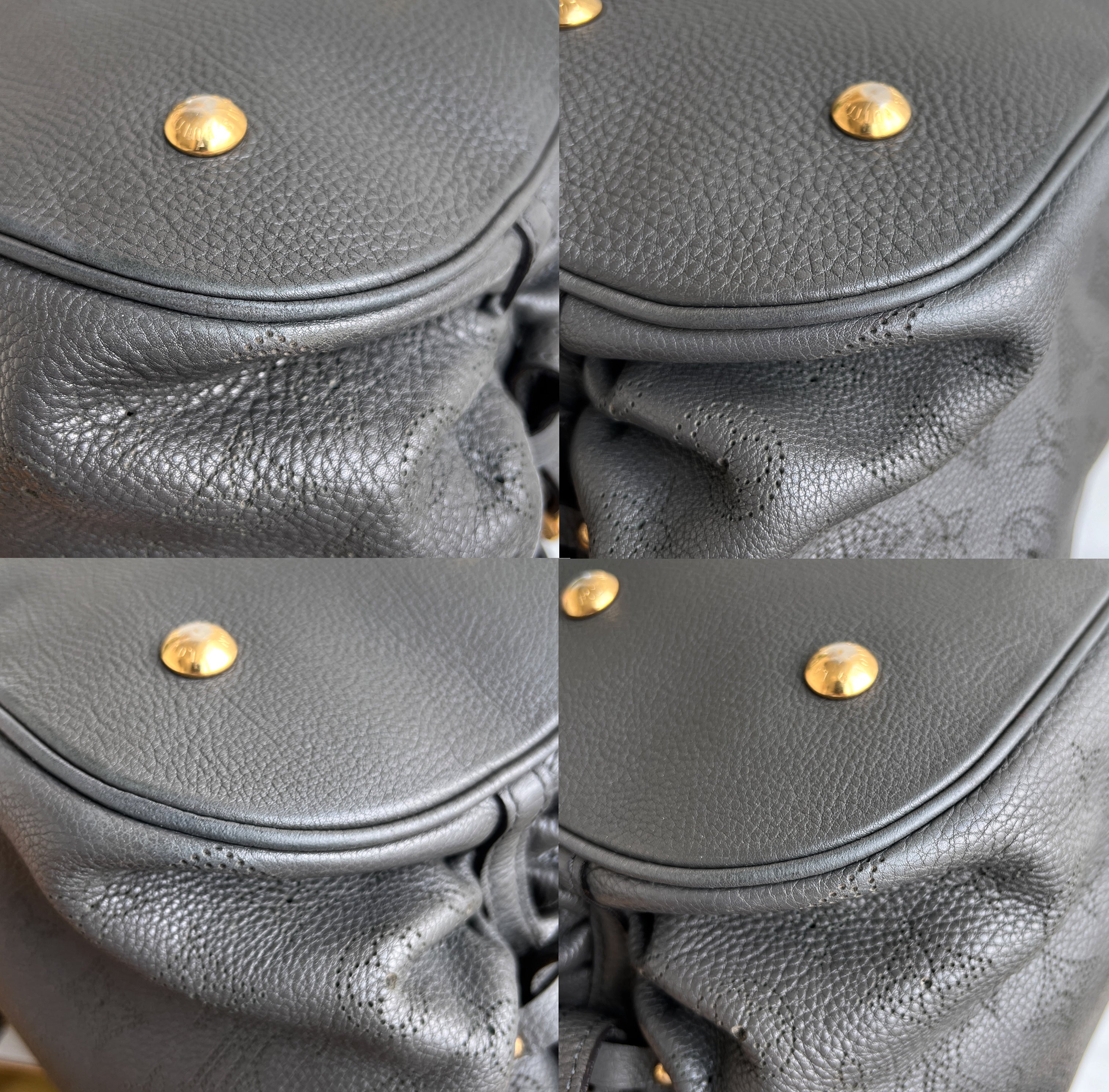 Louis Vuitton Mahina L Leather Gray Monogram Hobo Shoulder Bag