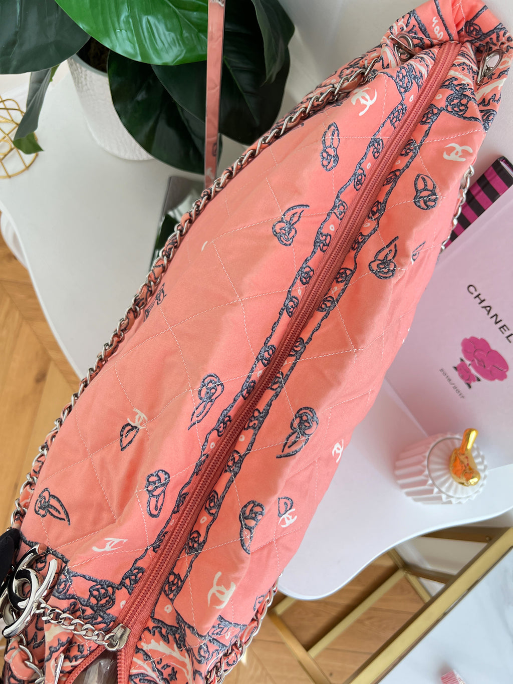 Chanel Bandana XL Tote Cotton Cambon Pink Hobo Chains Bag