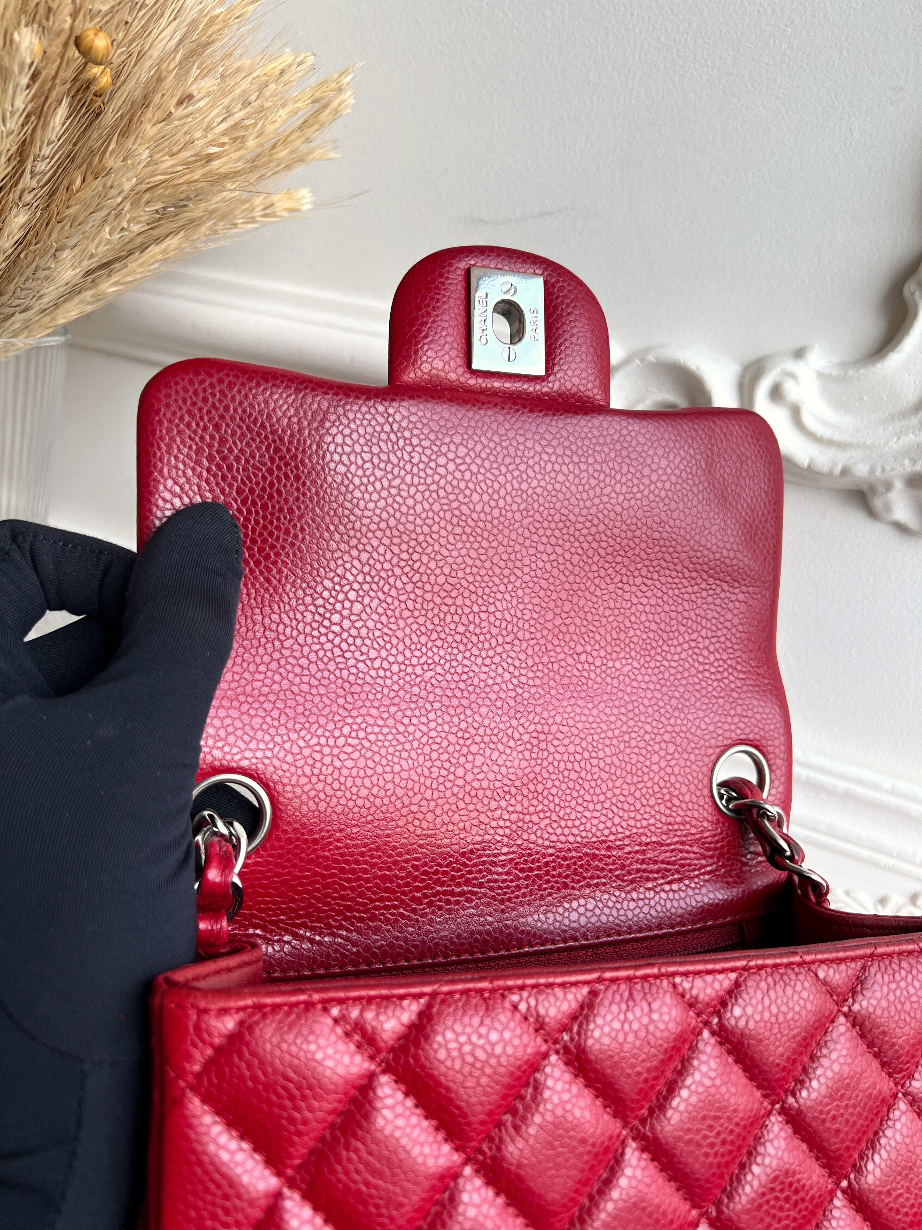 Chanel Classic Squared Caviar Red Leather Crossbody Bag