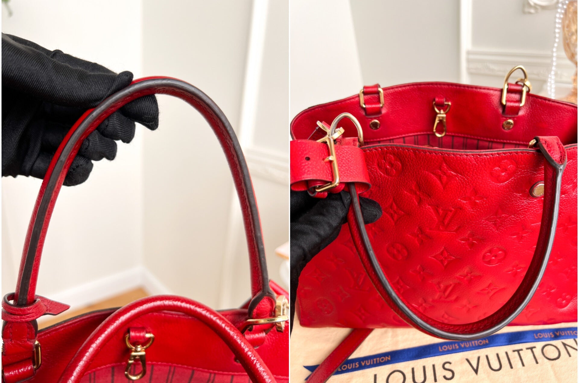 Authentic LV Montaigne MM Empreinte Monogram Red