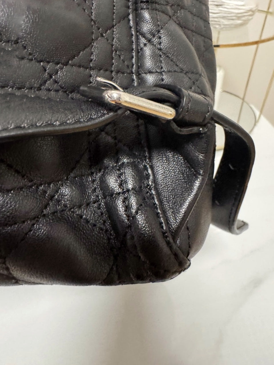 Christian Dior Backpack Large Cannage Quilted Black Leather Lambskin