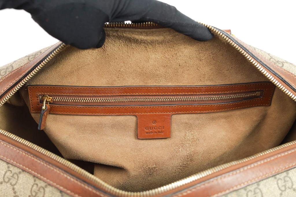 Authentic Gucci Boston Supreme Medium  Brown in Leather Canvas Monogram Satchel