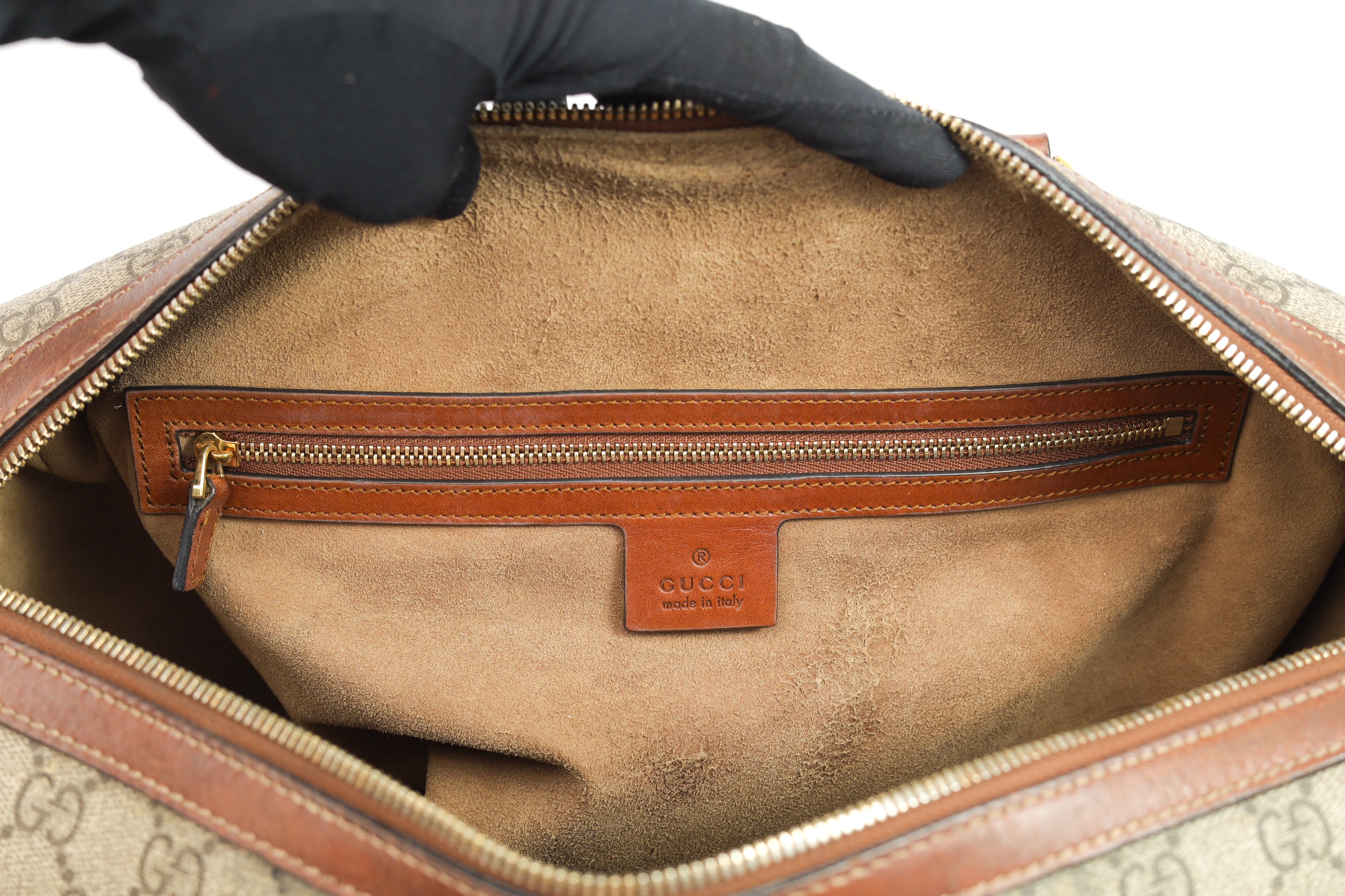 Authentic Gucci Boston Supreme Medium  Brown in Leather Canvas Monogram Satchel