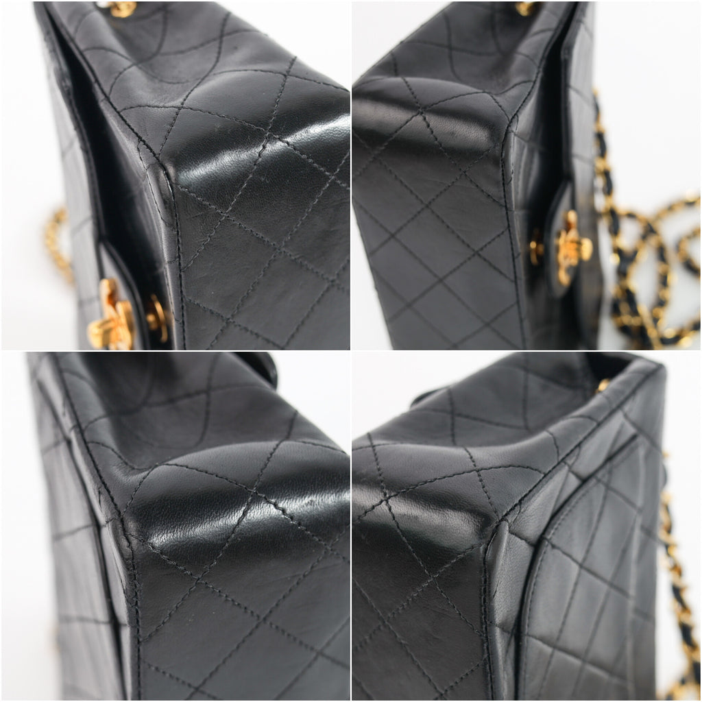 Authentic Chanel Mini square one flap Lambskin chain Shoulder Bag crossbody black