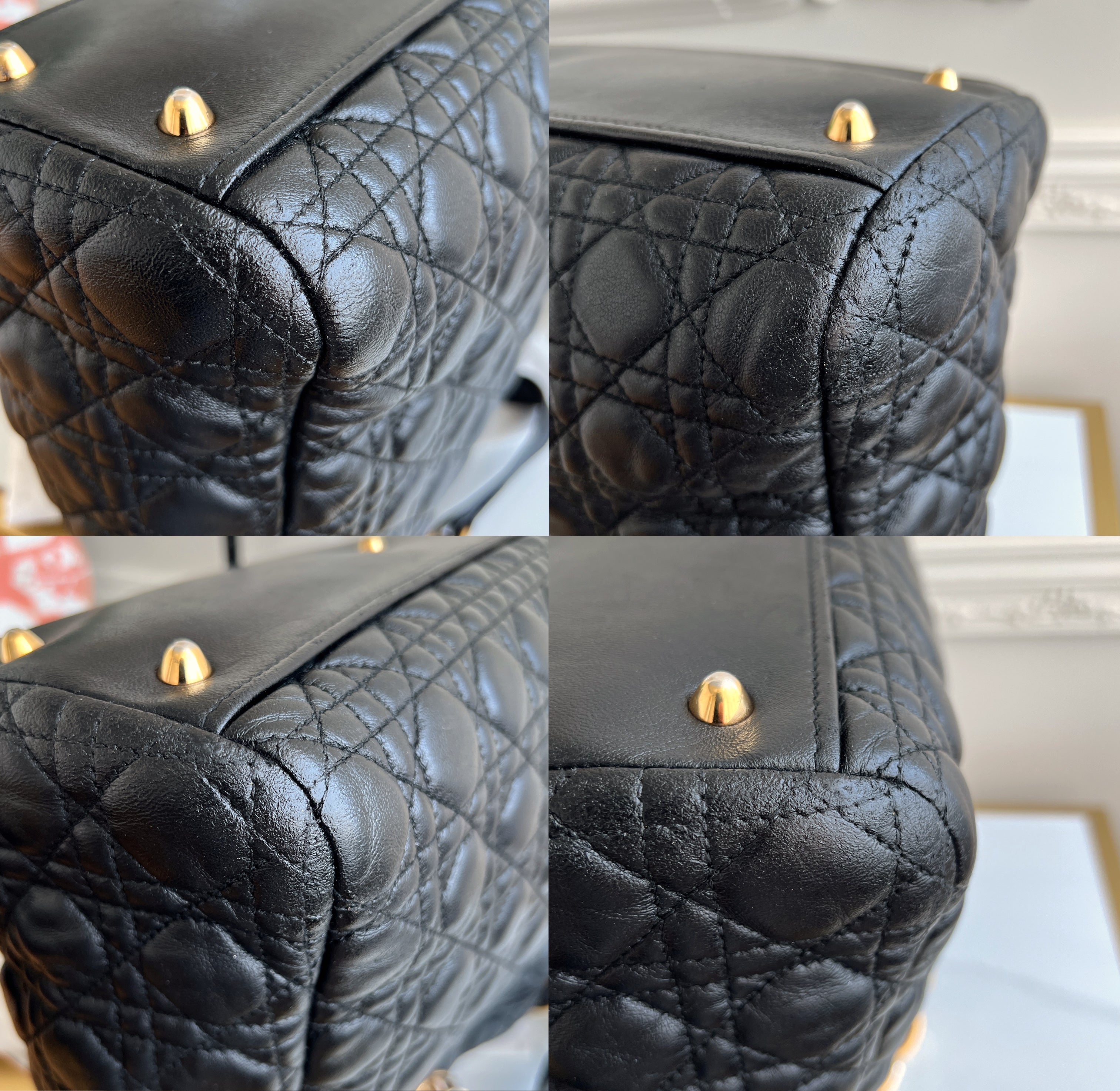 Christian Dior Tote Canage Black Quilted Leather Bag