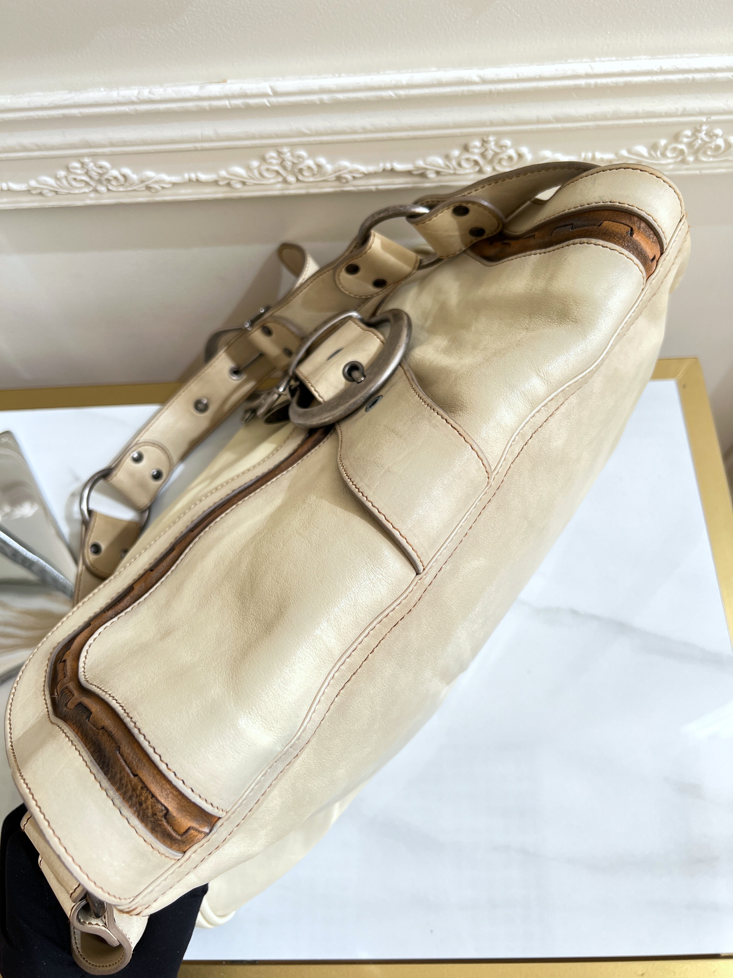 Christian Dior Rare Classic Gaucho Saddle Leather White Bag