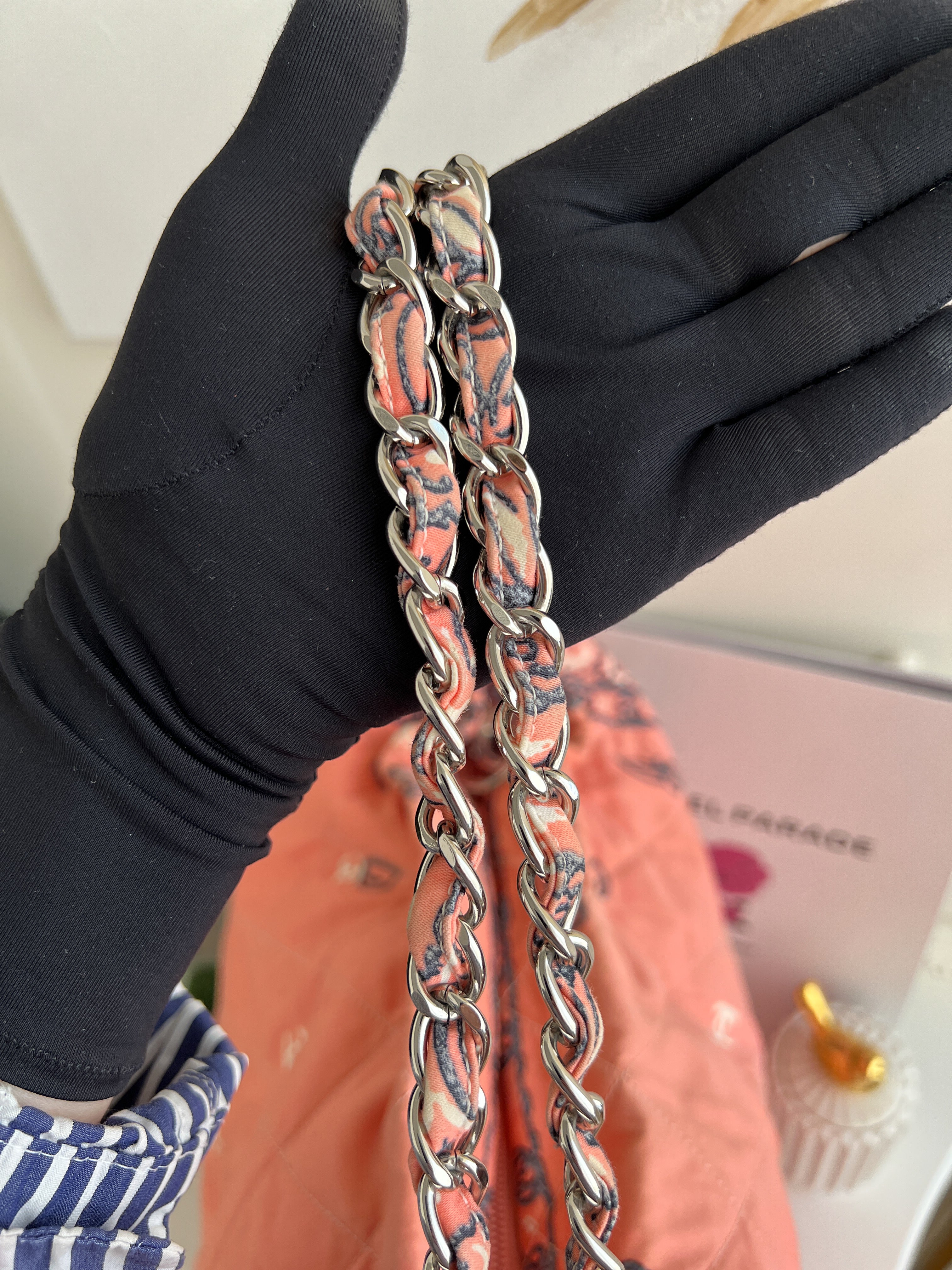 Chanel Bandana XL Tote Cotton Cambon Pink Hobo Chains Bag