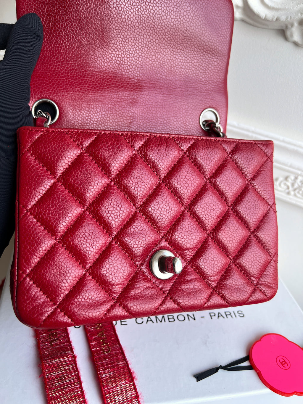 Chanel Classic Squared Caviar Red Leather Crossbody Bag